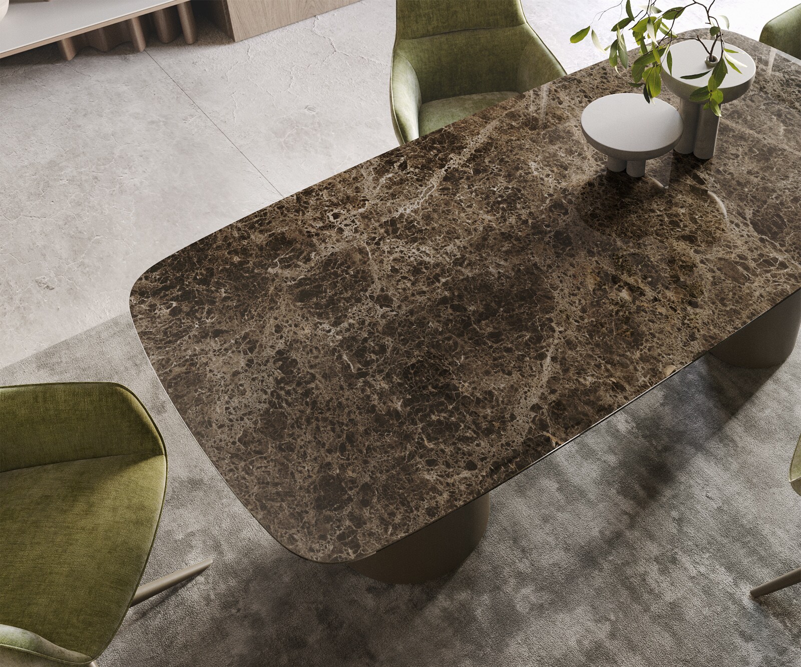 Трапезна маса Edge Boot 200x100 Ceramic Laminam® Emperador Extra Lucidato Dark brown Troa Metal effect finish Titanium 3