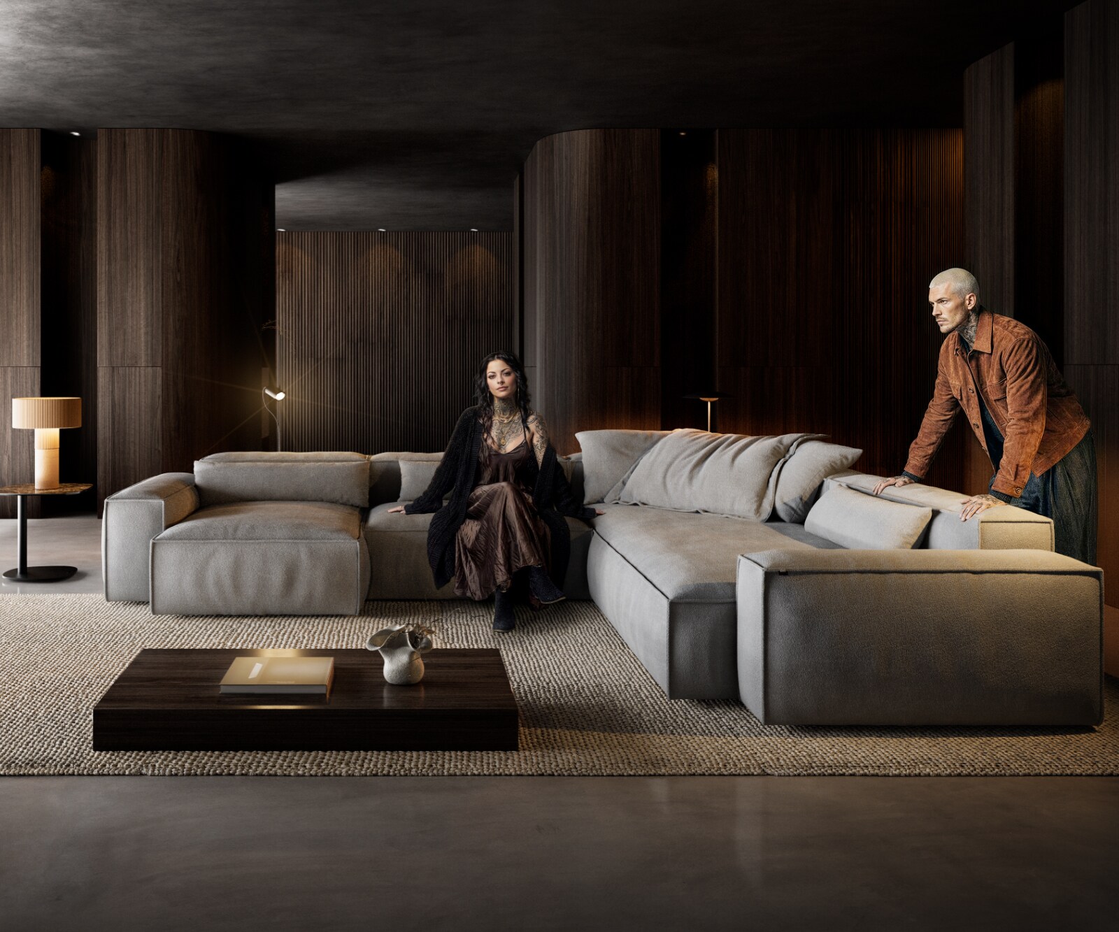 Дневен кът Freestyle 360x290 cm текстурирана тъкан меко сиво с тръбен шев 1