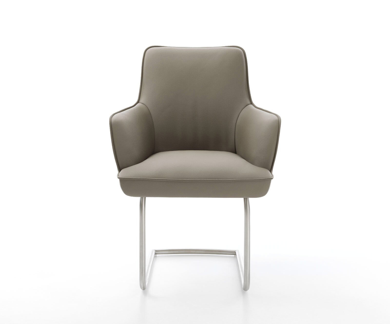 Люлеещ стол с подлакътници Естествена кожа Сиво-Кафяв Конзолен крак кръгъл Неръждаема стомана Покет пружина Heira-Flex 2