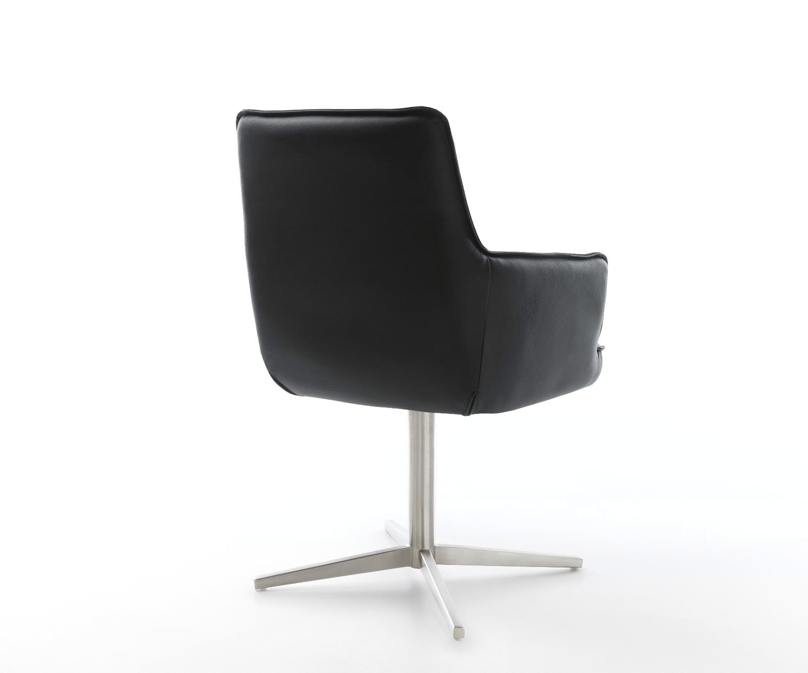 Врътящ се стол с подлакътници Естествена кожа Черен Офис основа Неръждаема стомана 360° въртящ се Покет пружина Heira-Flex 5