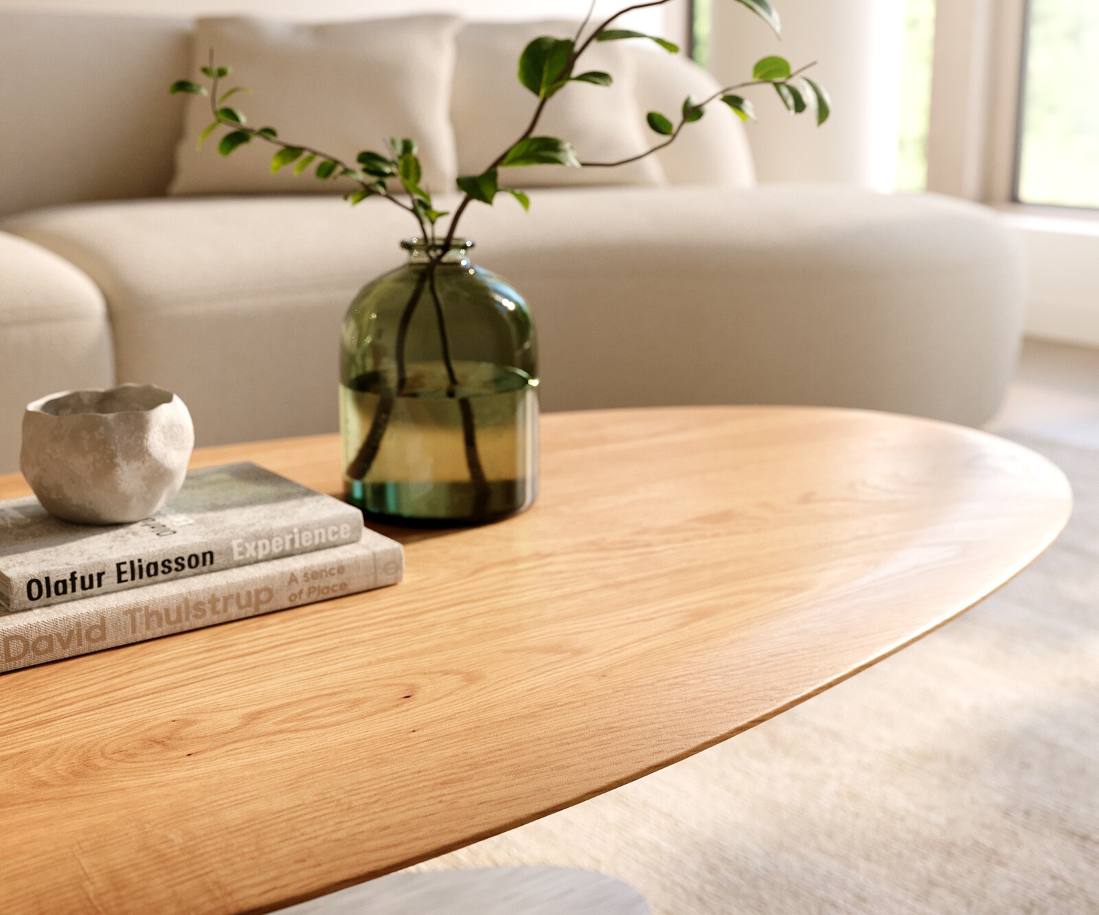 Масичка за кафе Edge Oval 140x75 cm естествен дъб кръгъл ръб Vibany матирана неръждаема стомана 4