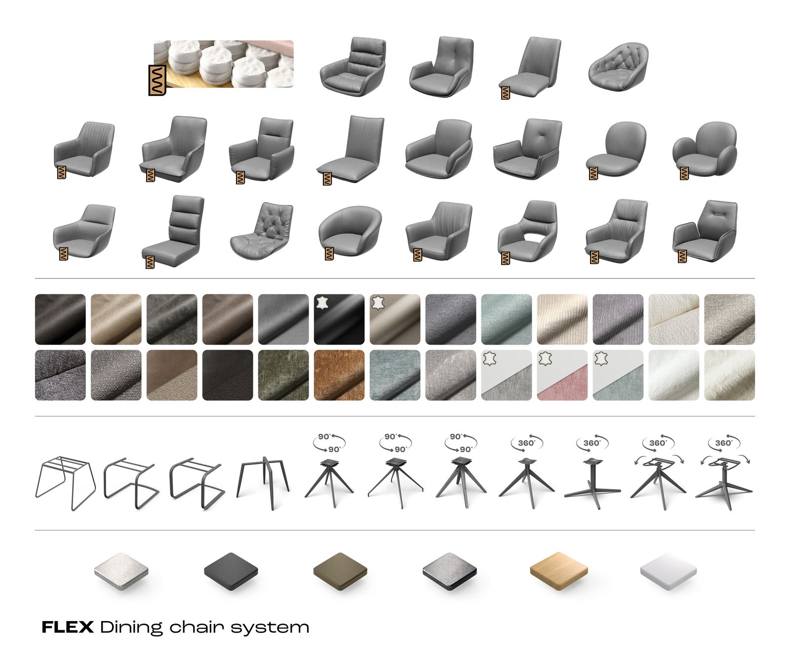 Врътящ се стол с подлакътници Кадифе Сив Дървена рамка  180° въртящ се Yago-Flex 7