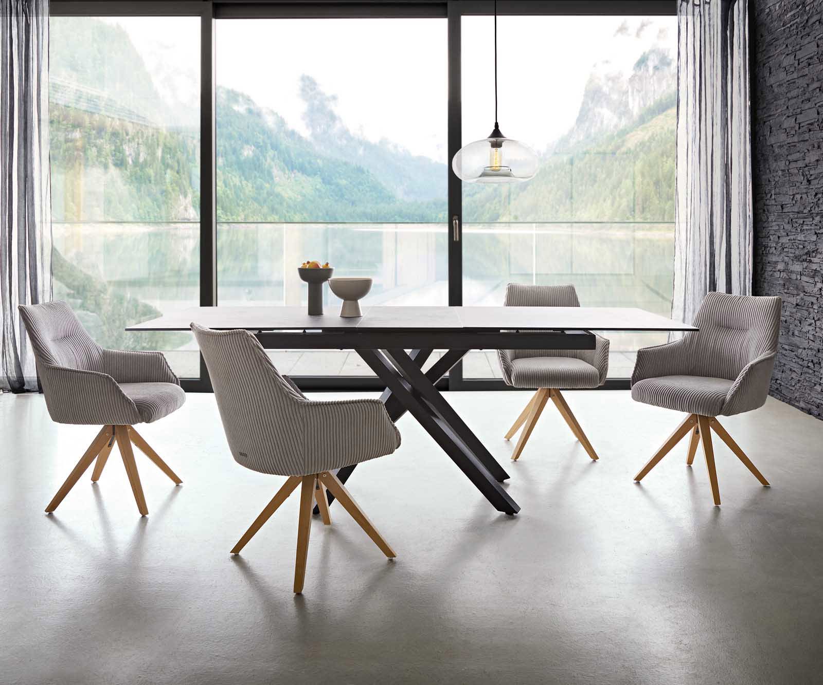 Врътящ се стол с подлакътници Корд СребристСив Дървена рамка  Натурал 180° въртящ се Покет пружина Alja-Flex 5 Врътящ се стол с подлакътници Корд СребристСив Дървена рамка  Натурал 180° въртящ се Покет пружина Alja-Flex 5