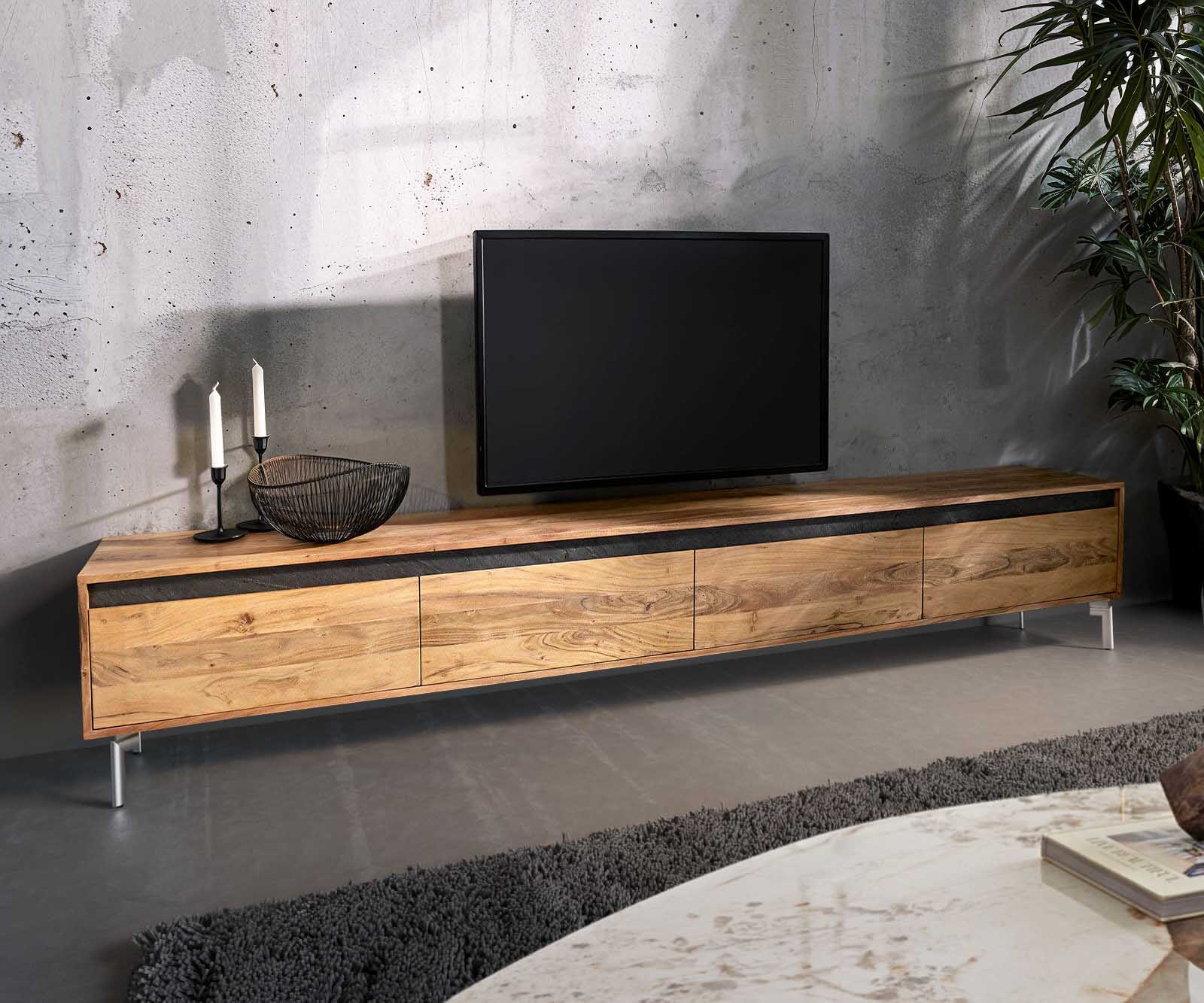 ТВ шкаф 240 cm Акация Натурал 4 Врати Крак Овал Неръждаема стомана Stonegrace