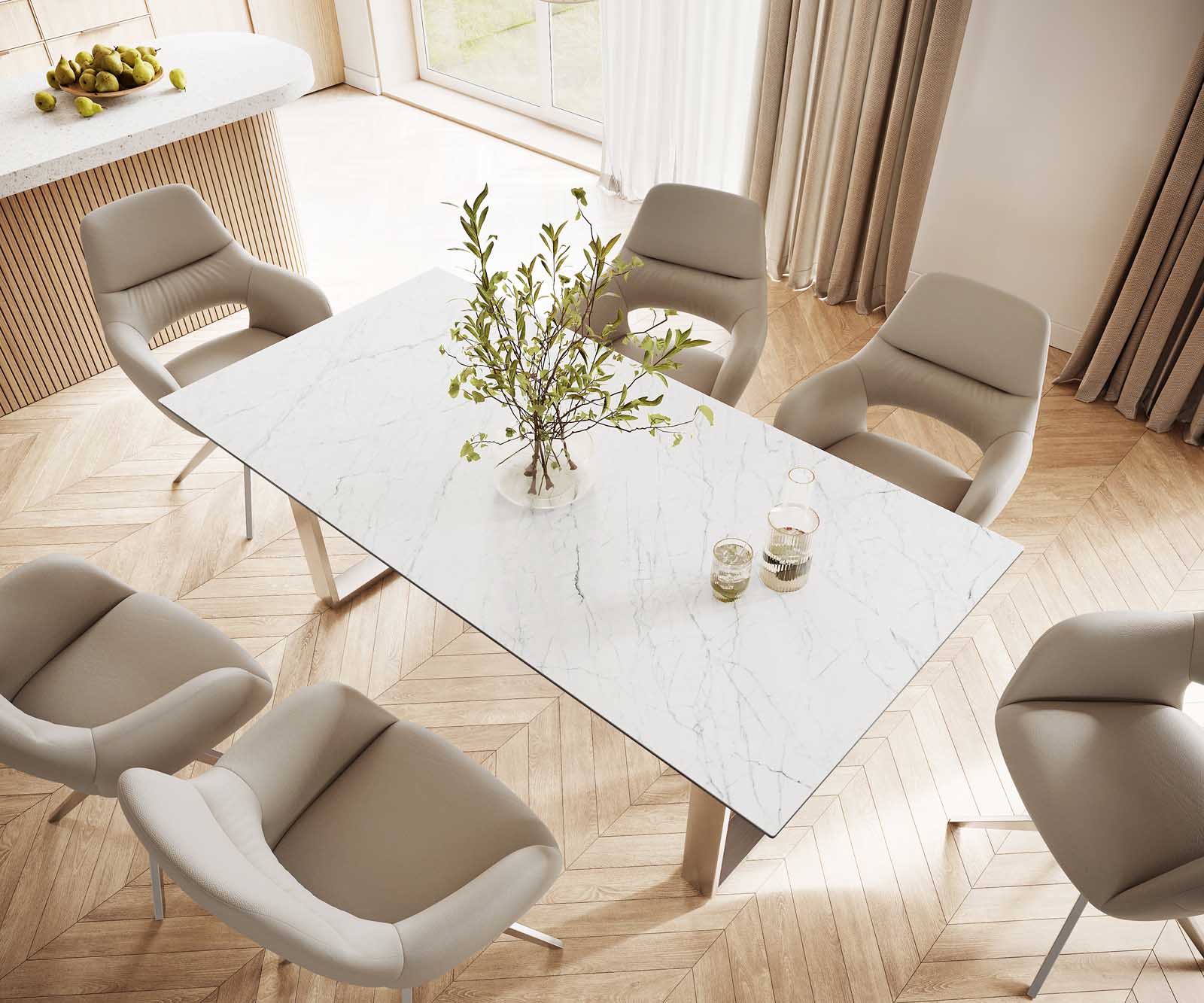 Маса 200x100 Keramik Laminam® Statuarietto Бял Неръждаема стомана Тесен профил Edge 3