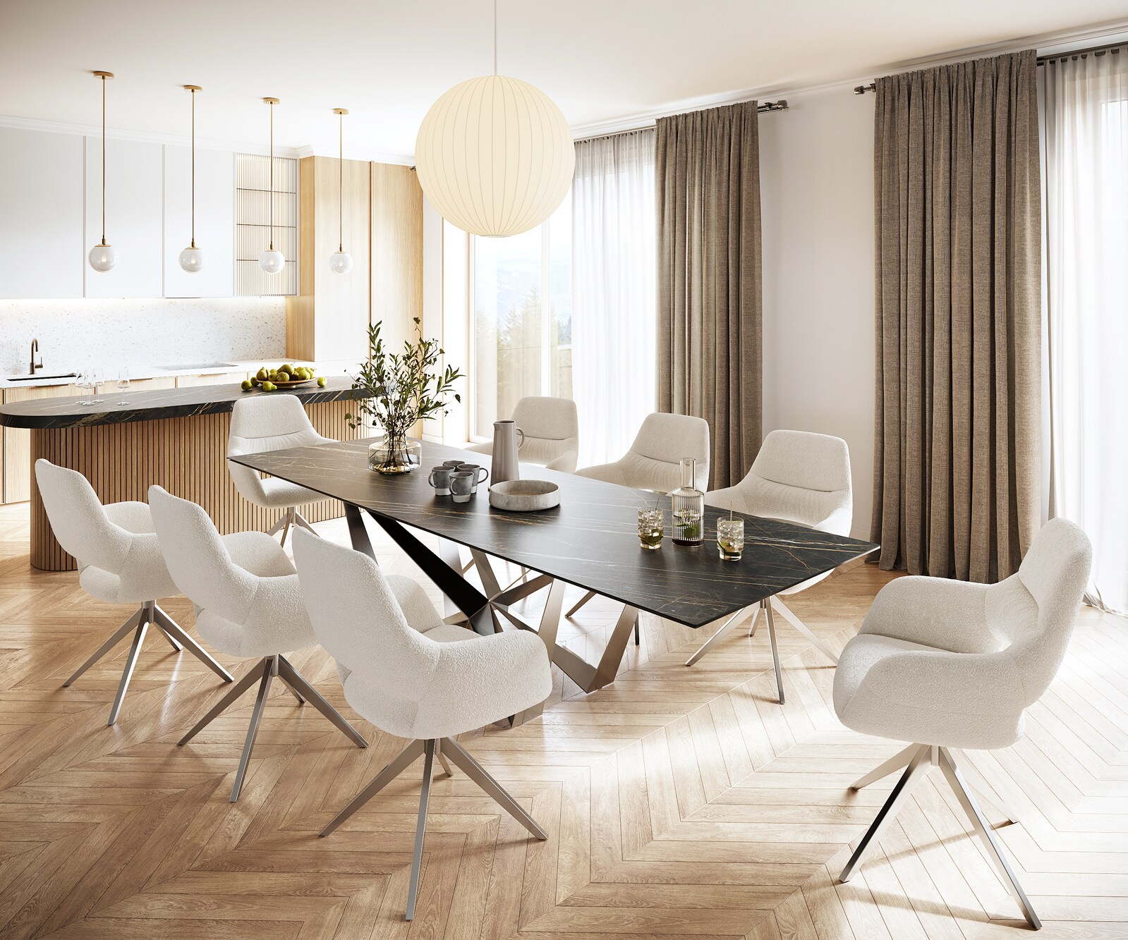 Маса 300x100cm Keramik Laminam®Noir Desir Кафяв Spider плоска стомана Неръждаема стомана Edge 5