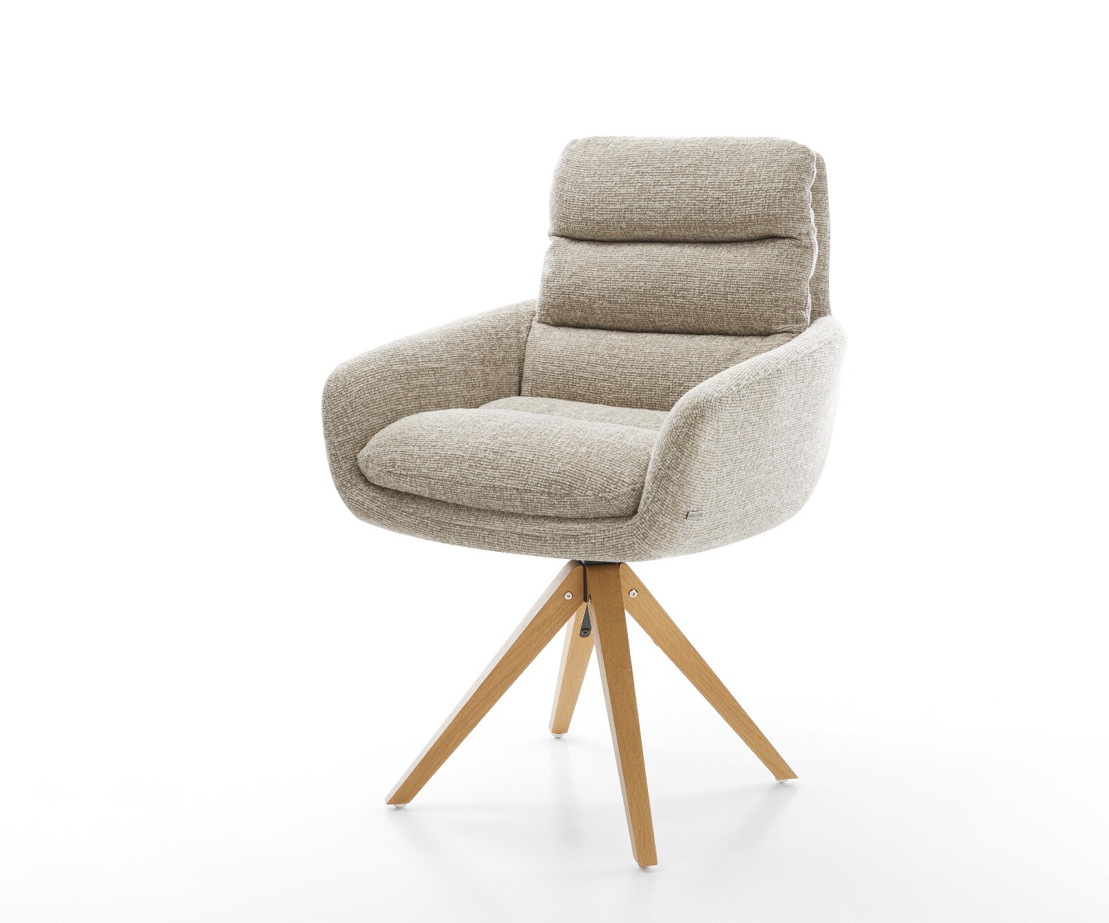 Въртящ се стол Abelia-Flex с подлакътници от тъкан мек бежов дървена рамка ъглов естествен 180° въртене 1