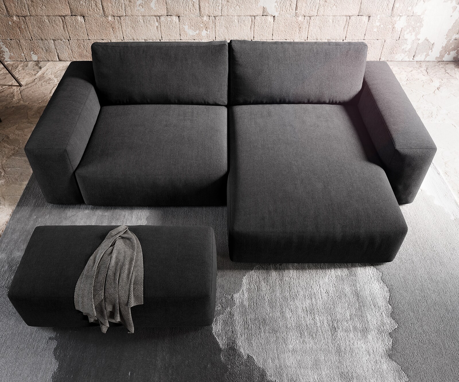 Ъглов диван XL 270x180 cm Микрофибър Черен Варианти лежанка с табуретка Lanzo 5