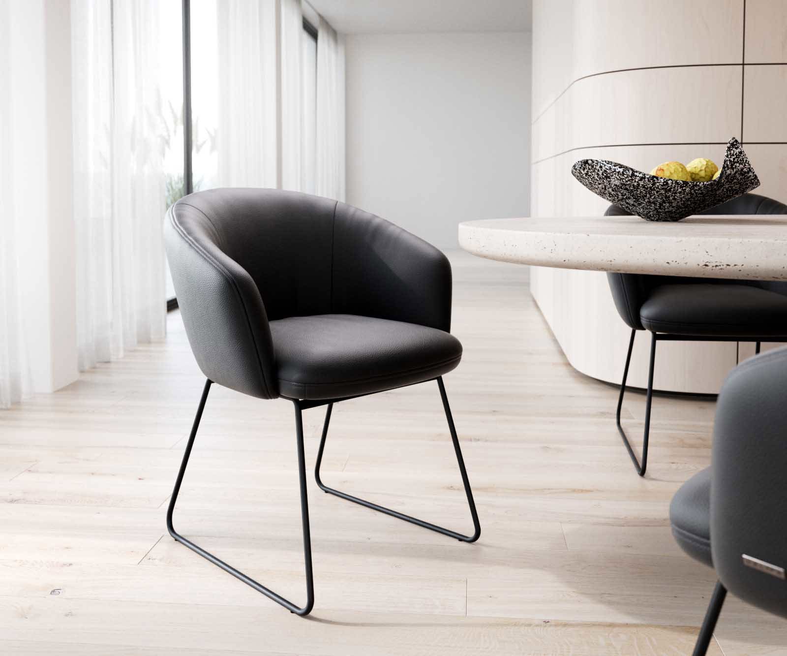 Стол Естествена кожа Черна Извити крака Черни Покет пружина Caja-Flex Стол Естествена кожа Черна Извити крака Черни Покет пружина Caja-Flex