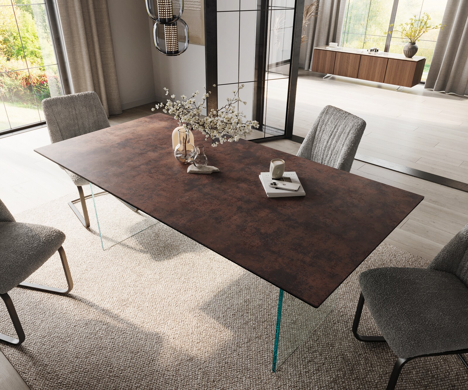 Трапезна маса Edge 200x100 стъкло антично кафява рамка стъкло 4