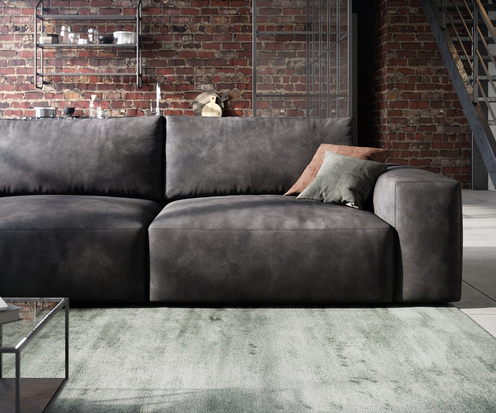 Голям диван L 260x110 cm Имитация на кожа Винтидж Антрацит Lanzo 5