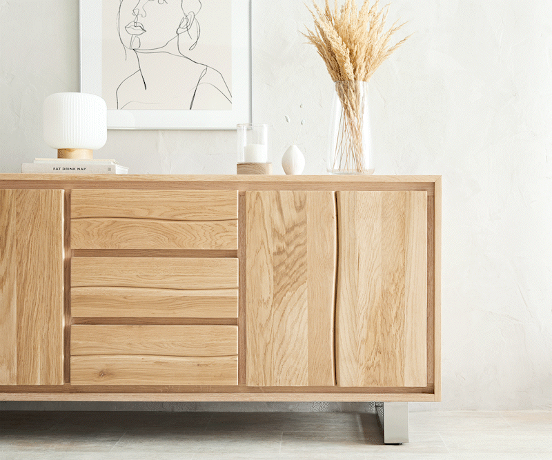 Бюфет Live-Edge 170 cm, естествен дъб 3 чекмеджета 4 врати 6