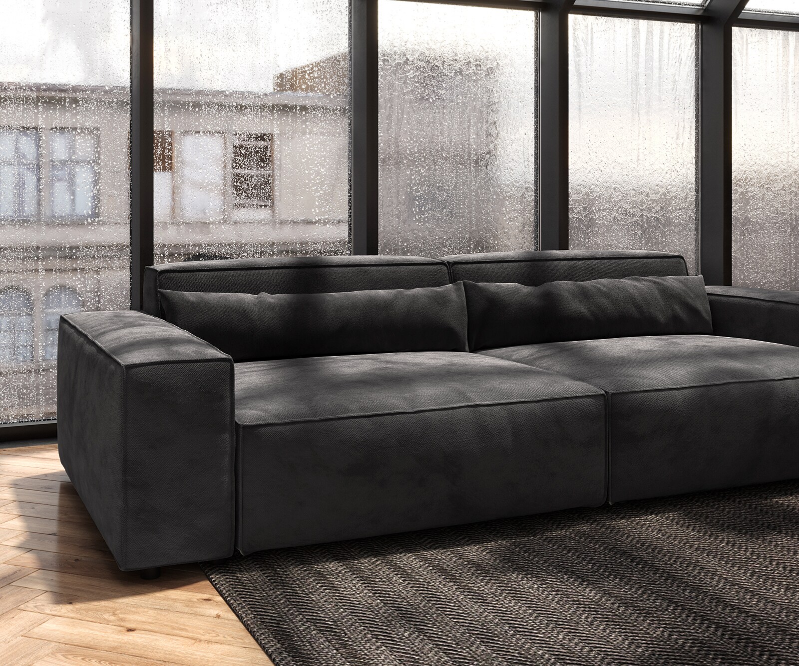 Голям диван XL 270x130 cm Микрофибър Черен с табуретка Sirpio 5