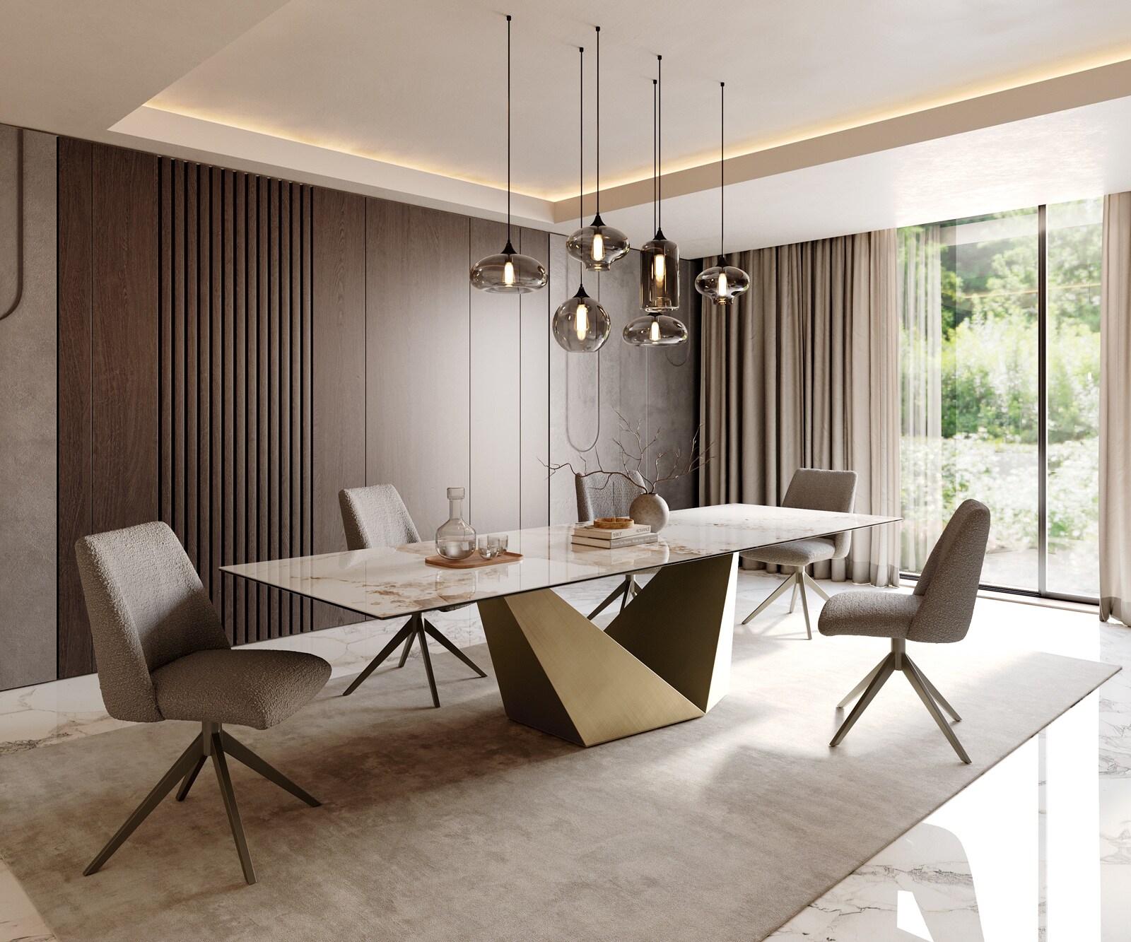 Трапезна маса Edge 300x100 керамика Minas Melange Бяло-бежово Prisma Metallic Gold 6