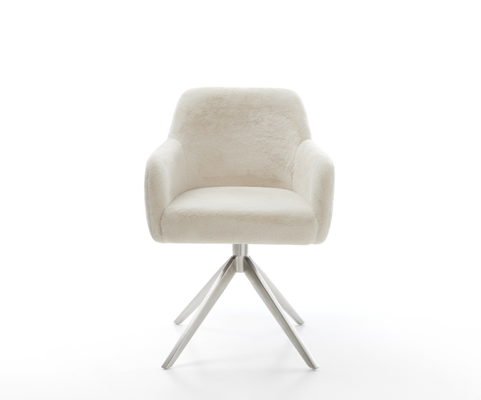 Въртящ се стол Greg-Flex, плюшен кремаво-бял плат, Кръстосана рамка широка, неръждаема стомана, Въртене на 360°, Люлееща се функция, Ядро от джобни пружини 2