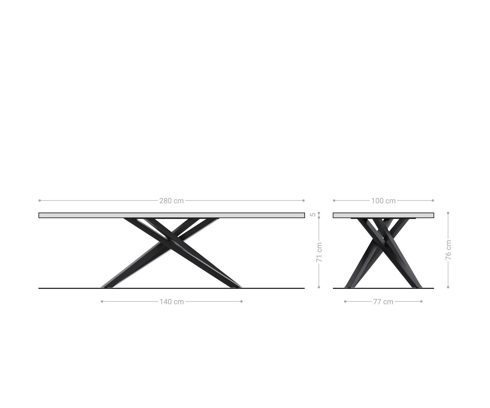 Трапезна маса Edge 280x100 XL от естествена акация, с кръстовидна конструкция, правоъгълна, от неръждаема стомана, с естествени ръбове 8