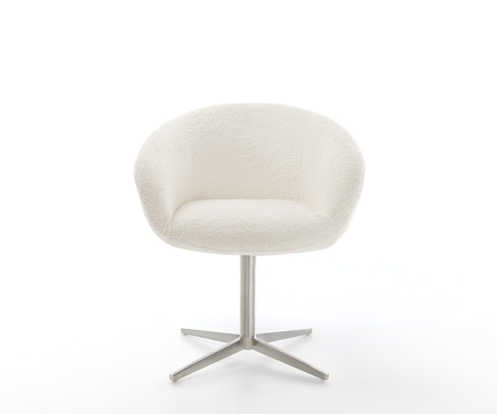 Врътящ се стол с подлакътници Букле Бял Офис основа Неръждаема стомана 360° въртящ се Покет пружина Vinka-Flex 2