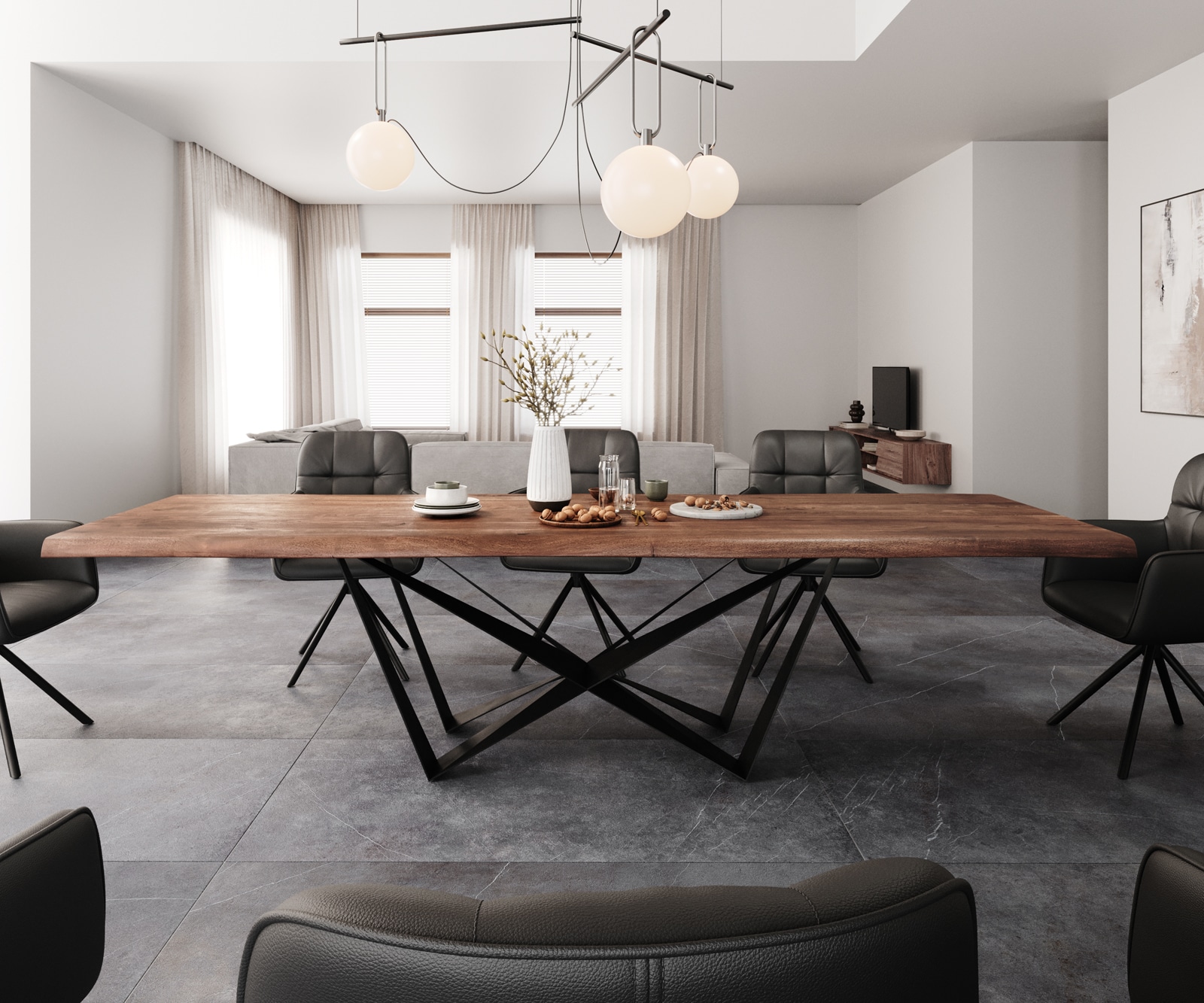 Маса 300x100 XL Акация Кафяв Spider плоска стомана Черен Edge 2 Маса 300x100 XL Акация Кафяв Spider плоска стомана Черен Edge 2