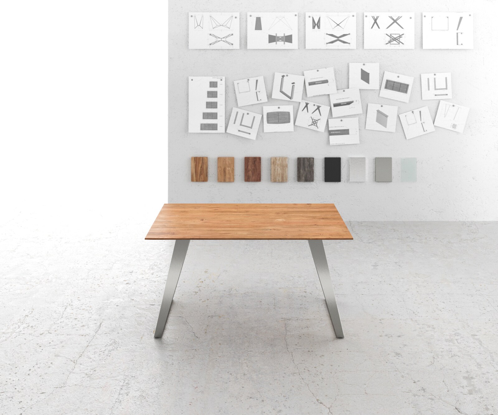 Маса 140x90 Акация Натурал Неръждаема стомана под ъгъл Швейцарски ръб Edge 1 Маса 140x90 Акация Натурал Неръждаема стомана под ъгъл Швейцарски ръб Edge 1