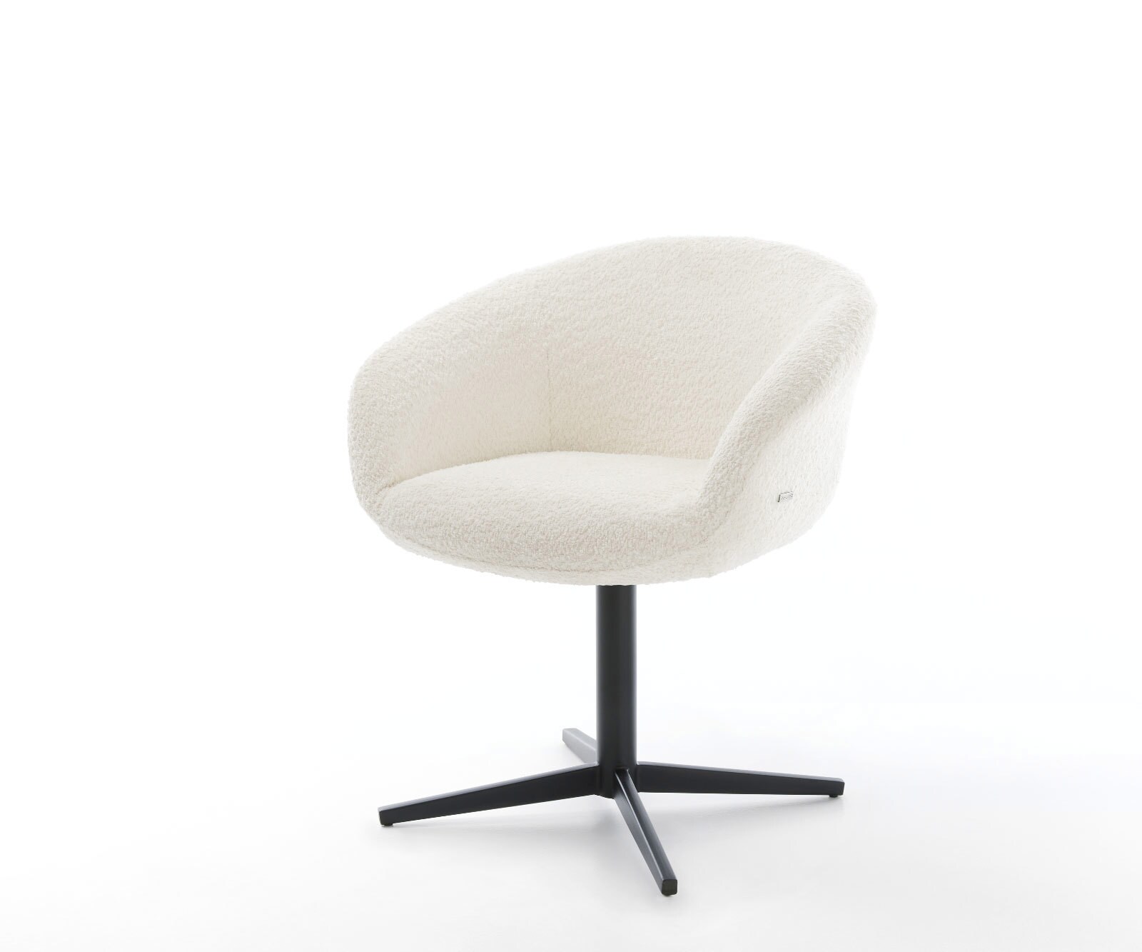 Врътящ се стол с подлакътници Букле Бял Офис основа Черен 360° въртящ се Покет пружина Vinka-Flex 1