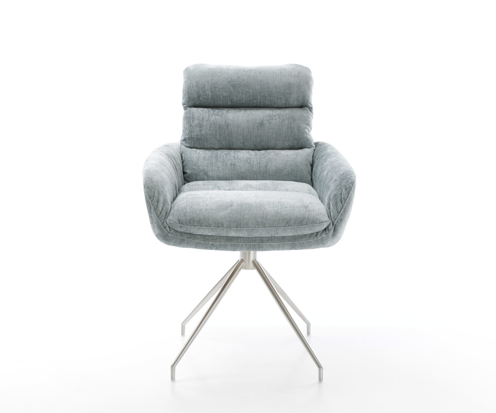 Врътящ се стол с подлакътници Шенил ПастелСин Конус крак кръгъл Неръждаема стомана 180° въртящ се Abelia-Flex 1 Врътящ се стол с подлакътници Шенил ПастелСин Конус крак кръгъл Неръждаема стомана 180° въртящ се Abelia-Flex 1