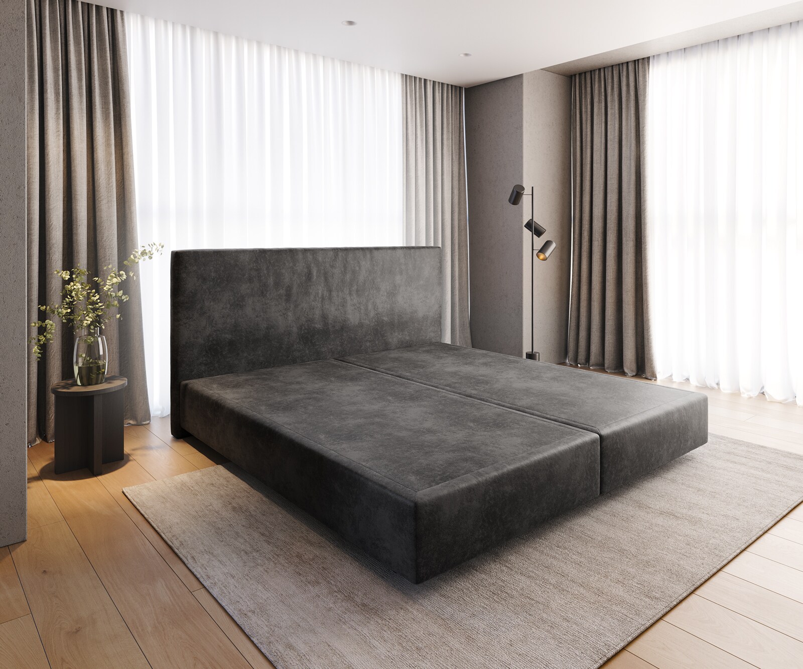 Боксспринг основа за легло 200x200 cm Dream-Well Микрофибър Антрацит Винтидж 