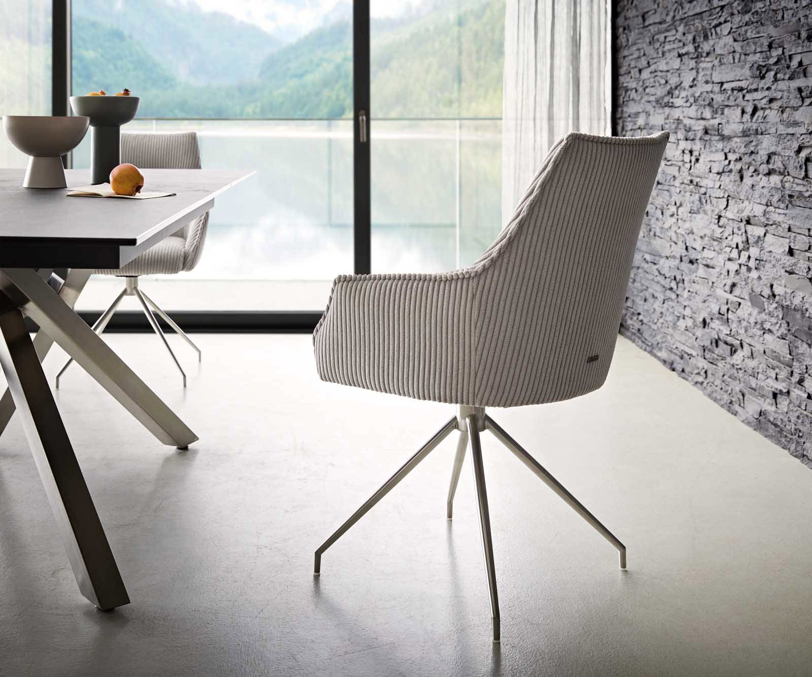 Врътящ се стол с подлакътници Корд СребристСив Конус крак кръгъл Неръждаема стомана 180° въртящ се Покет пружина Alja-Flex 4 Врътящ се стол с подлакътници Корд СребристСив Конус крак кръгъл Неръждаема стомана 180° въртящ се Покет пружина Alja-Flex 4