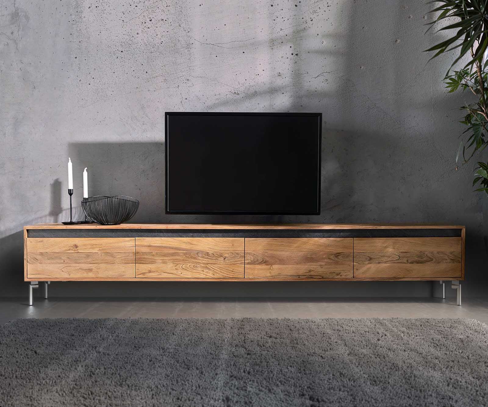 ТВ шкаф 240 cm Акация Натурал 4 Врати Крак Овал Неръждаема стомана Stonegrace 2