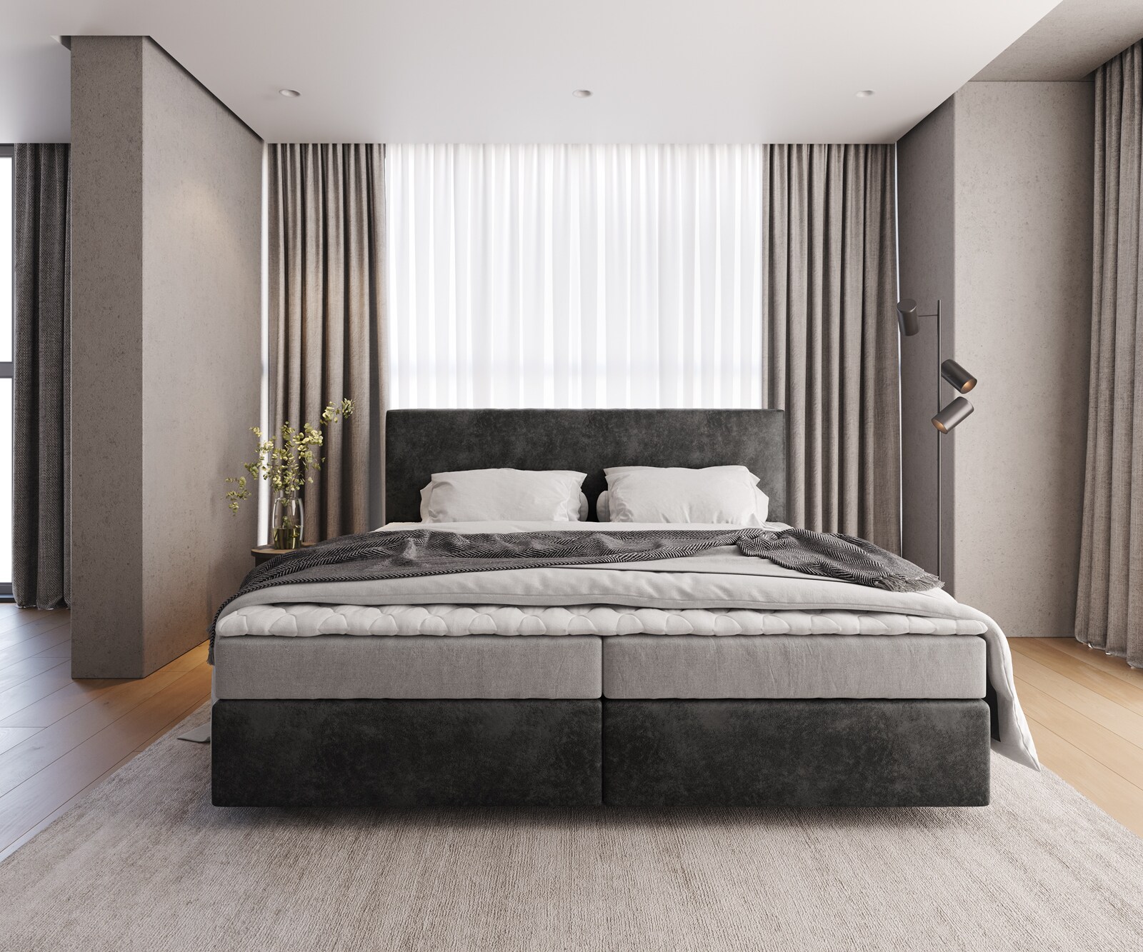 Легло Боксспринг Микрофибър Антрацит Винтидж 200x200 cm Бонел-Матрак PU-Топер Dream-Well 1 Легло Боксспринг Микрофибър Антрацит Винтидж 200x200 cm Бонел-Матрак PU-Топер Dream-Well 1