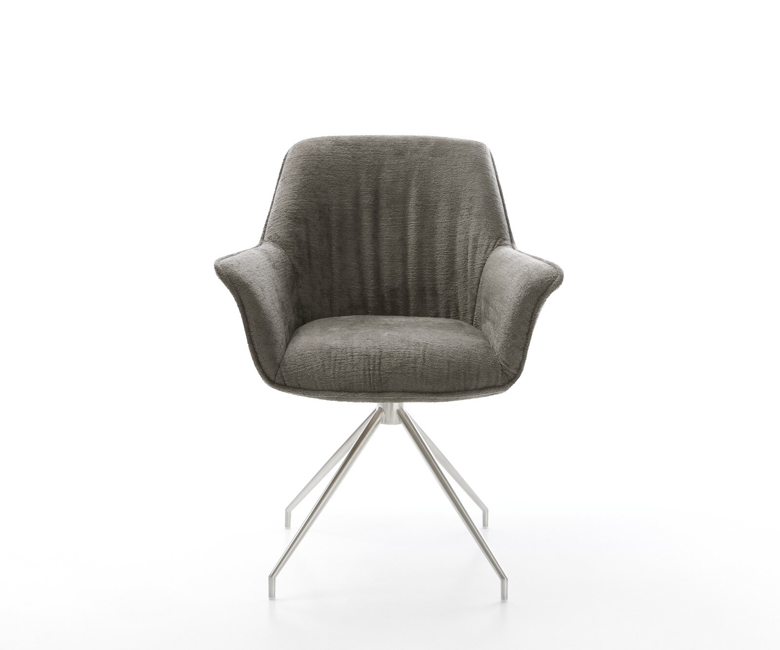 Стол за хранене Keila-Flex с подлакътници Bouclé Soft mud Кръстосана рамка от конична неръждаема стомана 2