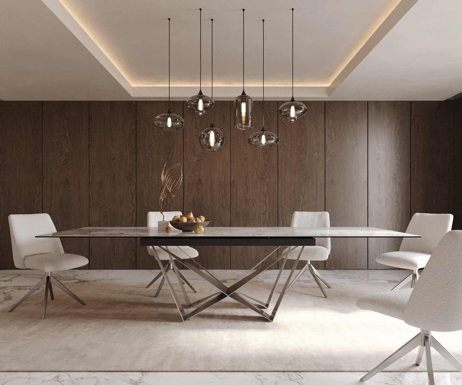 Маса 200-300x100 Keramik Minas Melange Бял-Бежов Spider плоска стомана Неръждаема стомана разтегателна Edge 2