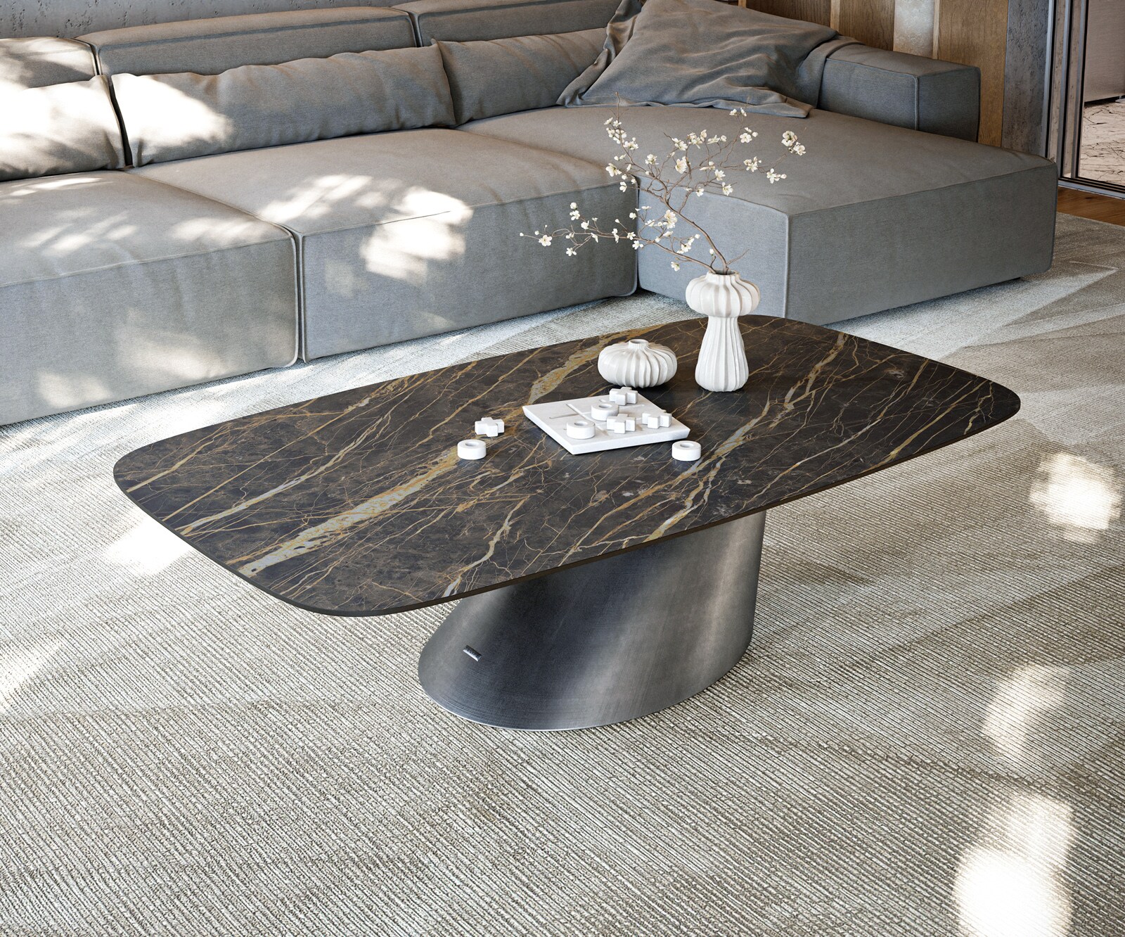 Масичка за кафе Edge Boot 140x80 cm керамика Laminam® Noir Desir Brown Conis Metallic Silver 2