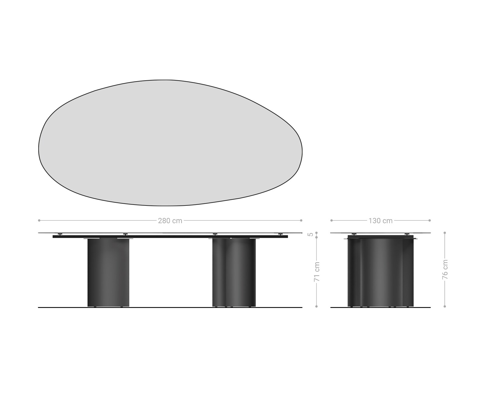 Трапезна маса Edge Oval 280x130, керамика Laminam „®“, цвят „Sabbia“ (дъбов), „Troa“, неръждаема стомана, графит 8