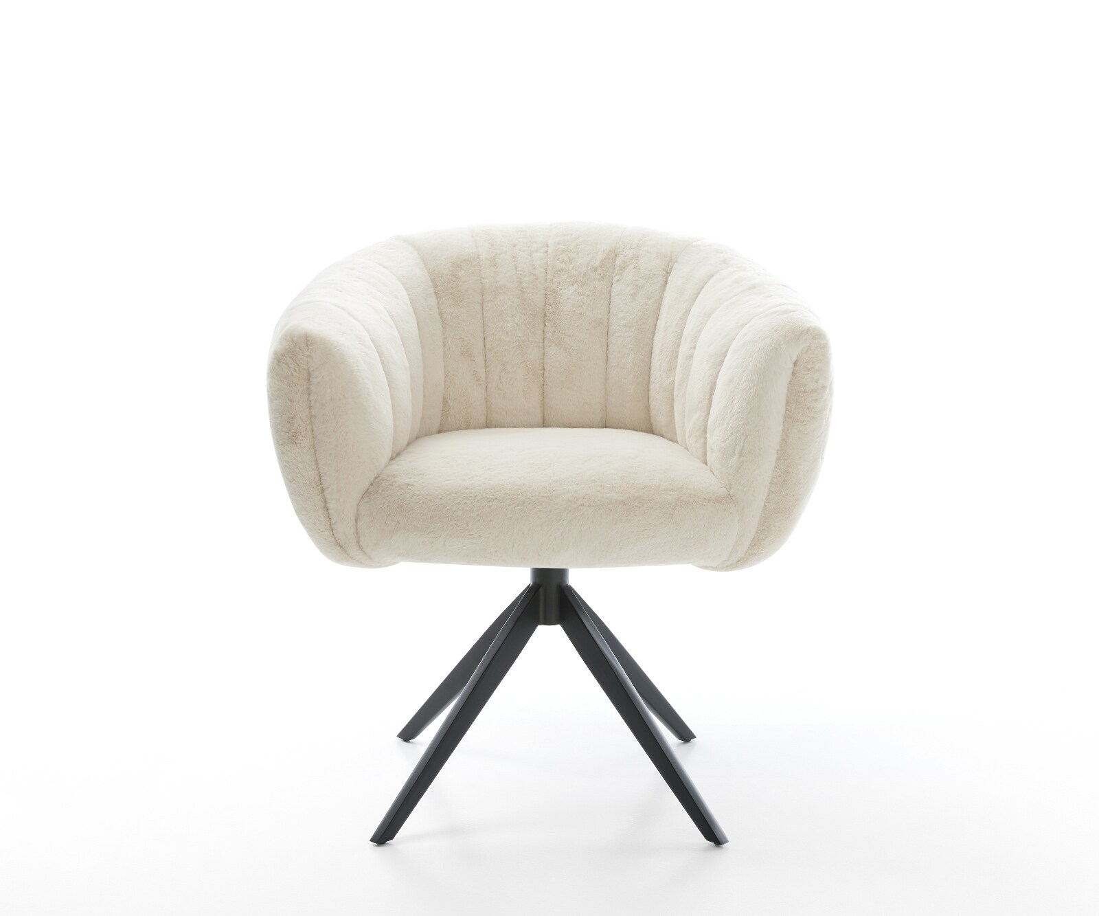 Въртящ се стол Jada-Flex, плюш кремаво-бяло, Кръстосана рамка широка черна, 360° въртене, Люлееща се функция, Ядро от джобни пружини 1