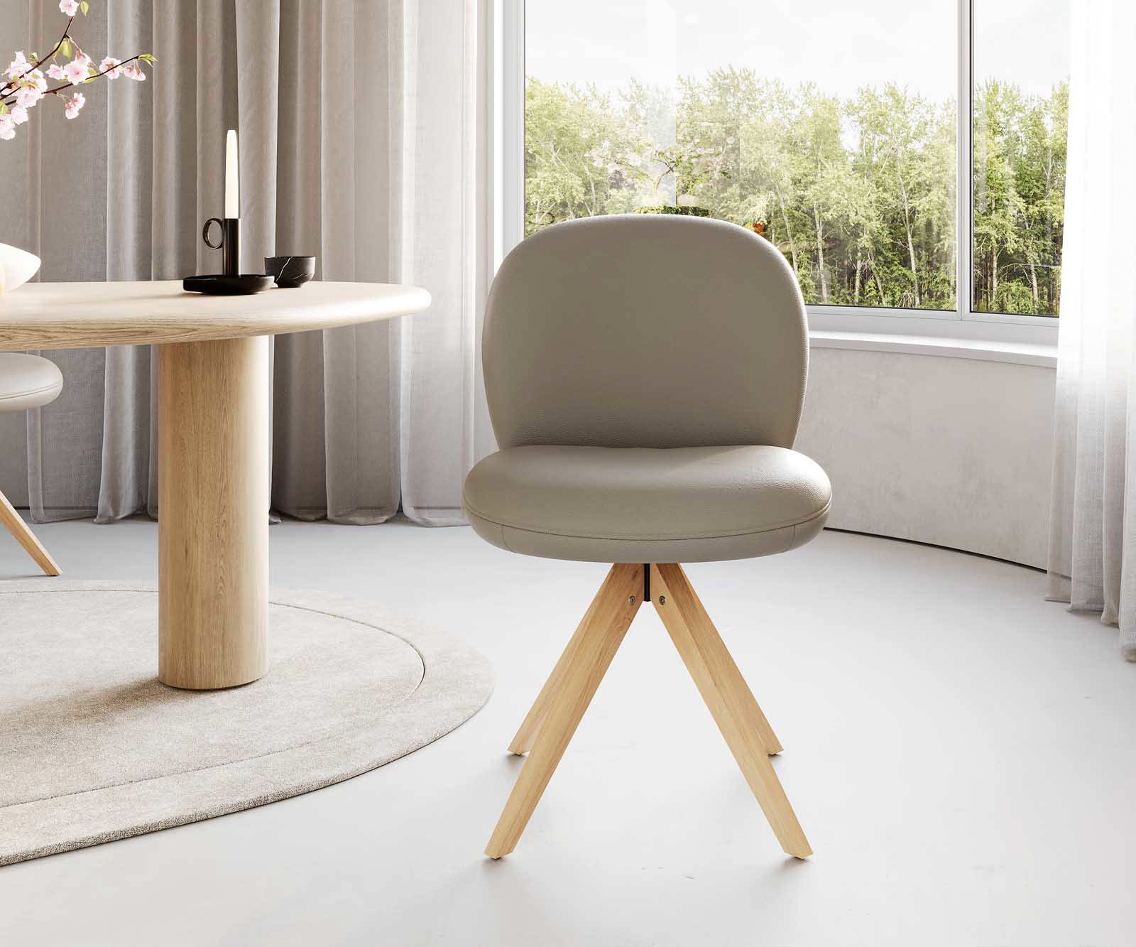 Врътящ се стол Естествена кожа Сиво-Кафяв Дървена рамка  Натурал 180° въртящ се Покет пружина Nube-Flex 2