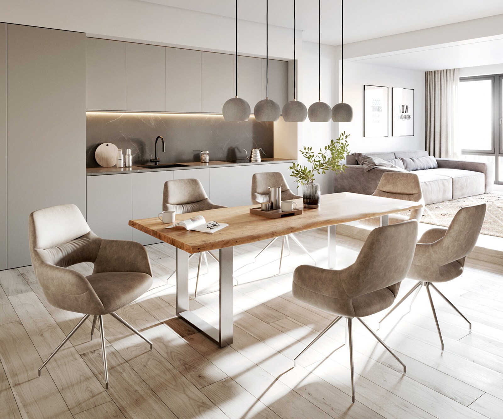 Маса 240x100cm Акация Натурал Неръждаема стомана Тесен профил Edge 5