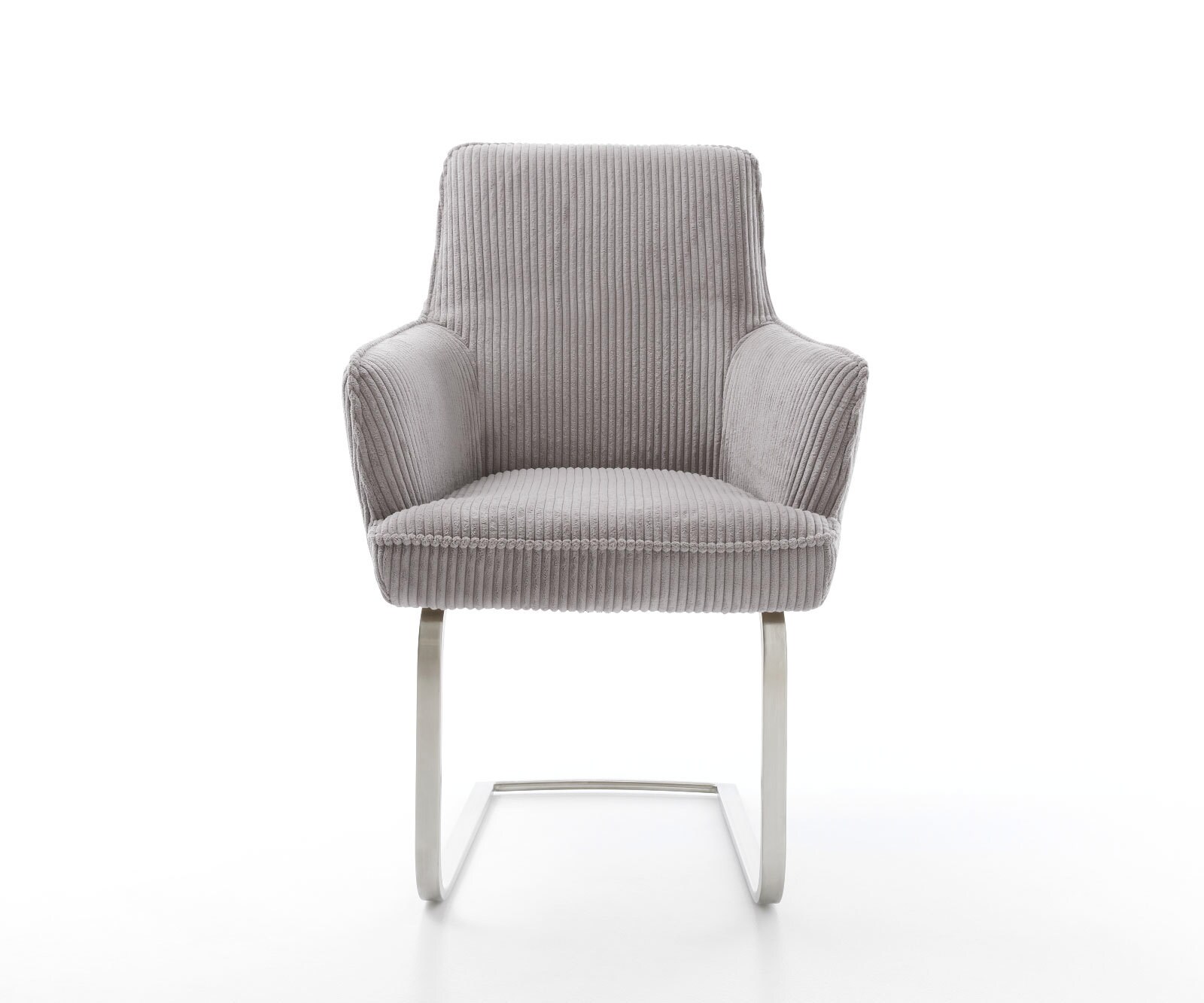 Люлеещ стол с подлакътници Корд Сребристо сив Конзолен крак плосък Неръждаема стомана Покет пружина Heira-Flex 2