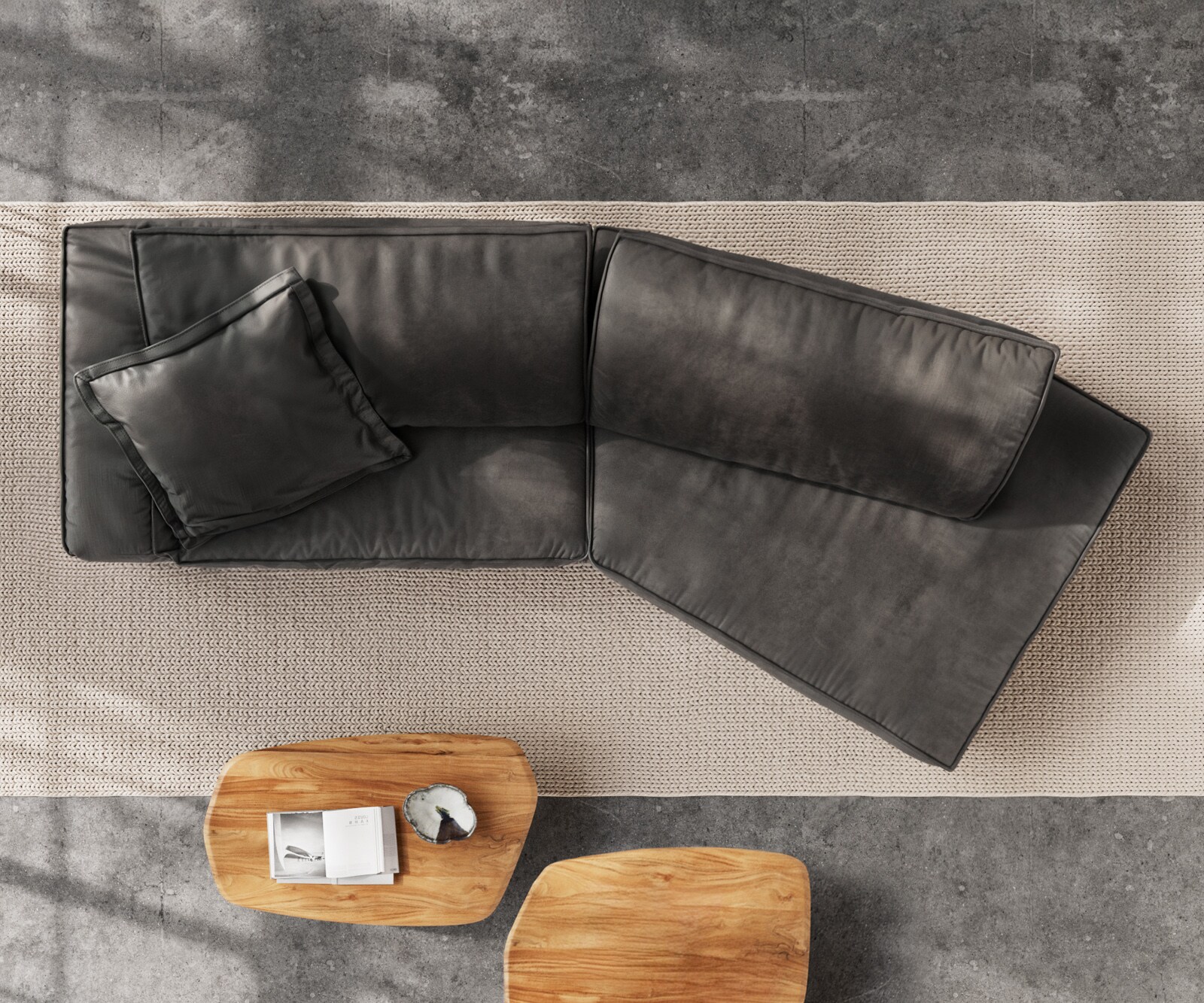 Голям диван Snoosh 400x150 cm микрофибър черен реколта Recamiere дясно 8