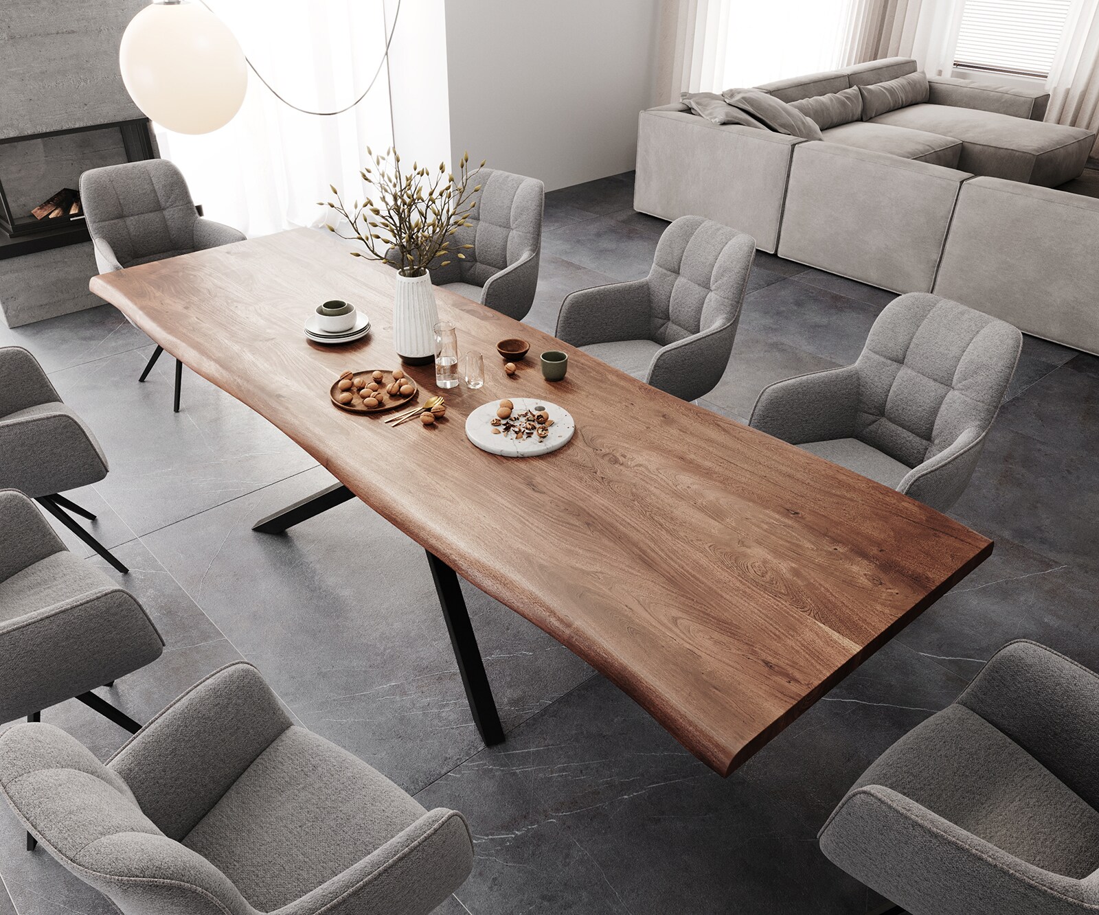 Маса 300x100 XL Акация Кафяв КръстРамка Правоъгълник Черен Edge 4