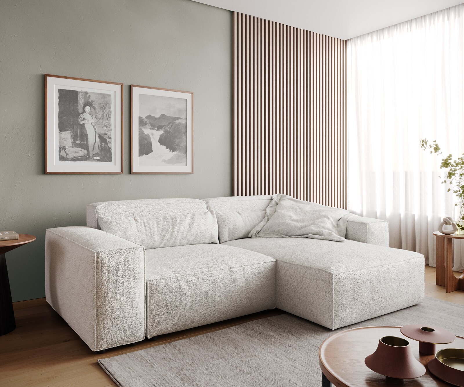 Ъглов диван L 260x160 cm Букле Крем-Бял Варианти лежанка Sirpio 1