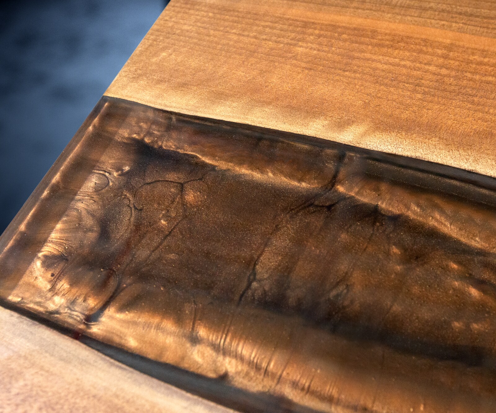 Плот за маса естествен орех 200 см епоксидна кафява металик уникален № 32335 6