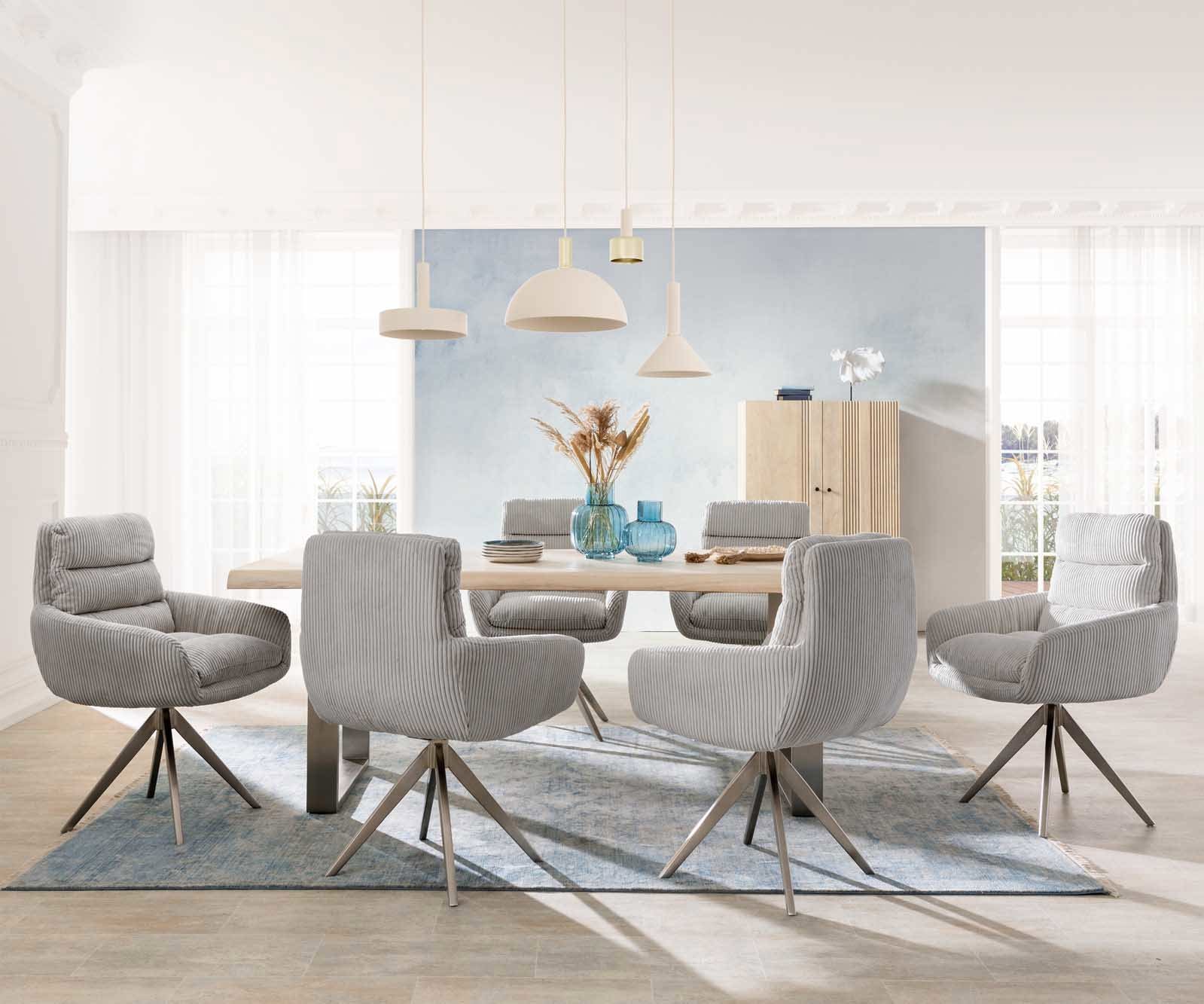 Врътящ се стол с подлакътници Корд СребристСив Конус крак  Неръждаема стомана 180° въртящ се Abelia-Flex 3 Врътящ се стол с подлакътници Корд СребристСив Конус крак  Неръждаема стомана 180° въртящ се Abelia-Flex 3