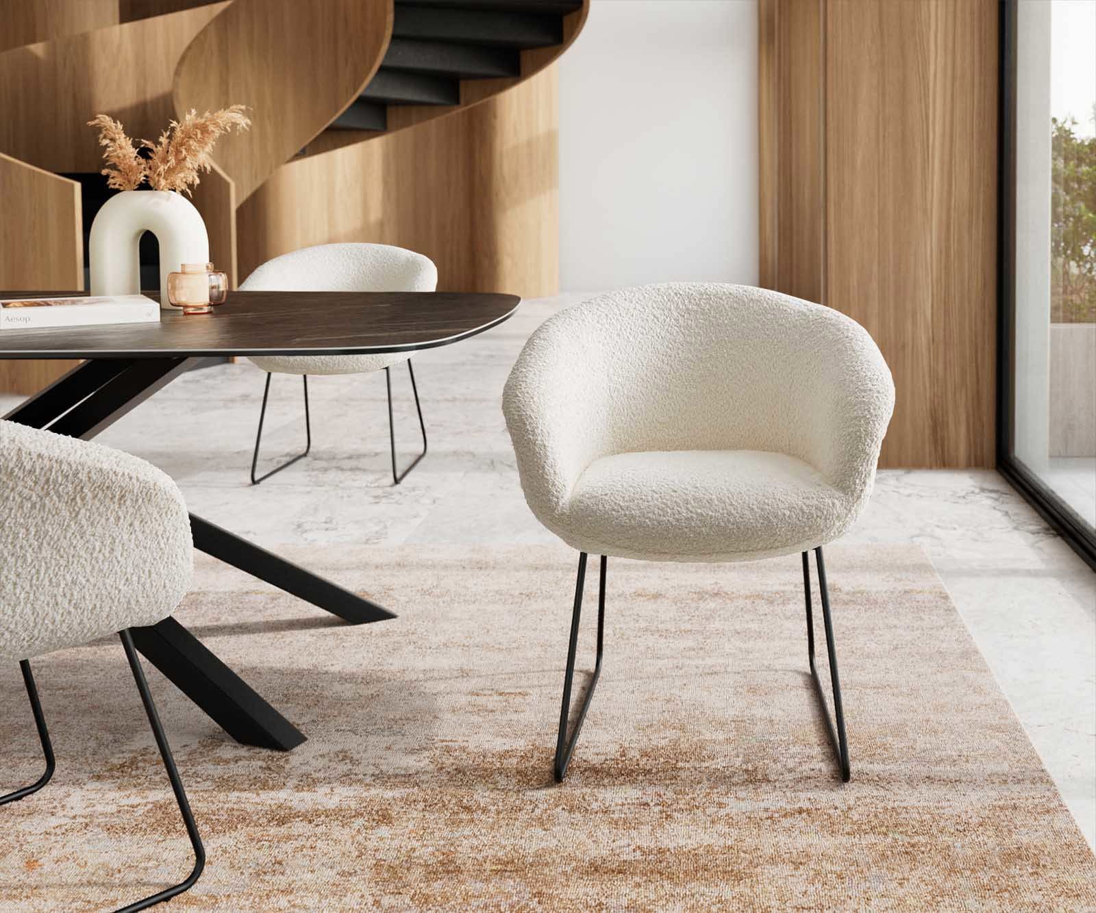 Трапезен стол с подлакътници Букле Бял Извити крака Черен Покет пружина Vinka-Flex 1 Трапезен стол с подлакътници Букле Бял Извити крака Черен Покет пружина Vinka-Flex 1