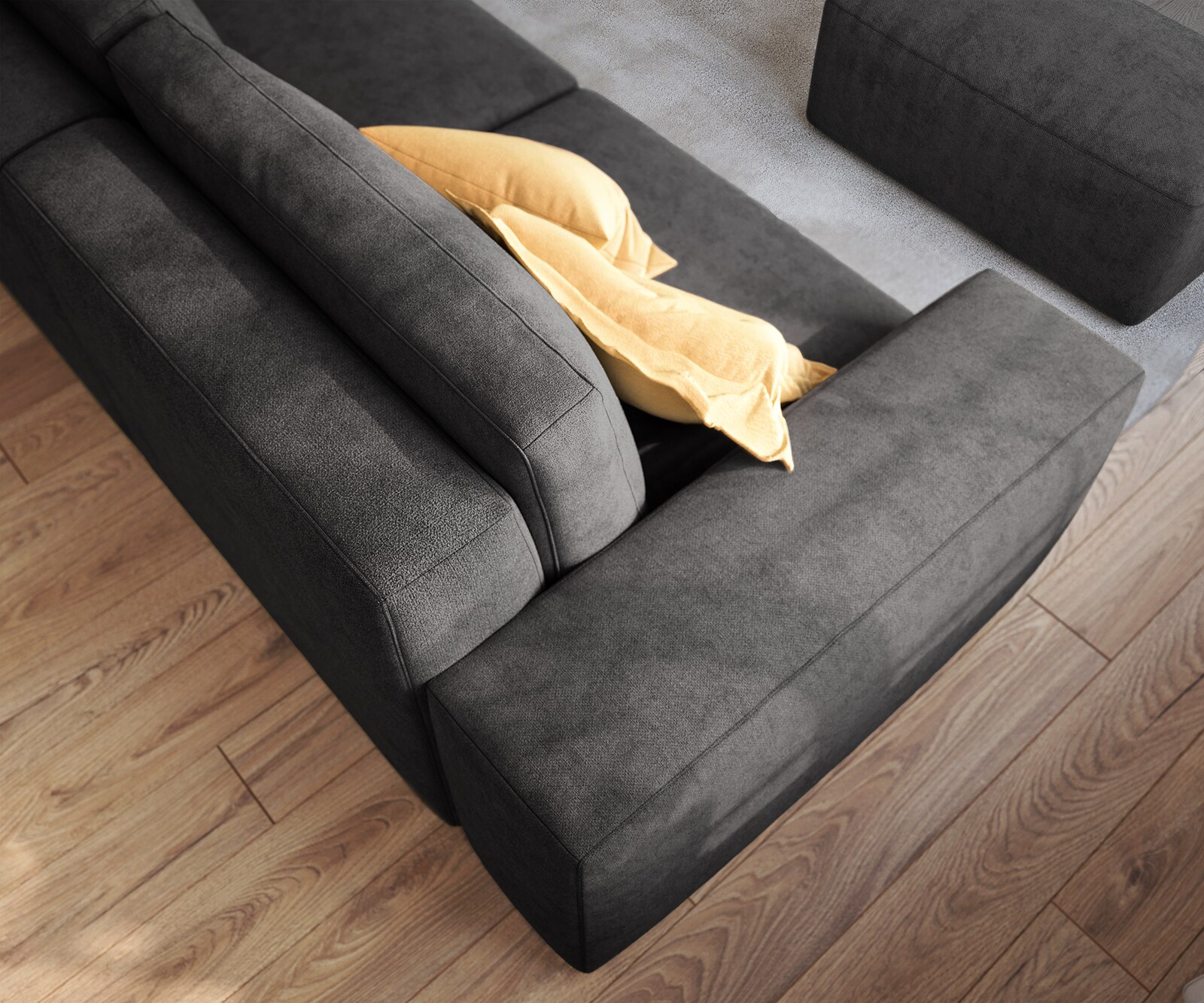Голям диван Lanzo L 230x95 см Микрофибър Черен с табуретка 4