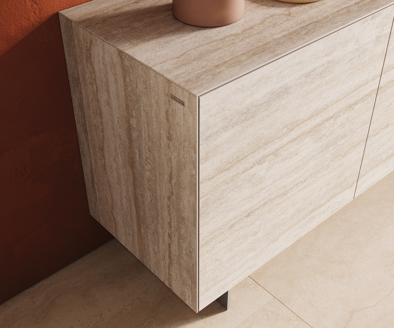 Бюфет Cuor 180 см Керамика Laminam® Travertino Bianco Кремаво-бяло 2 врати 3 чекмеджета Основ неръждаема стомана 6