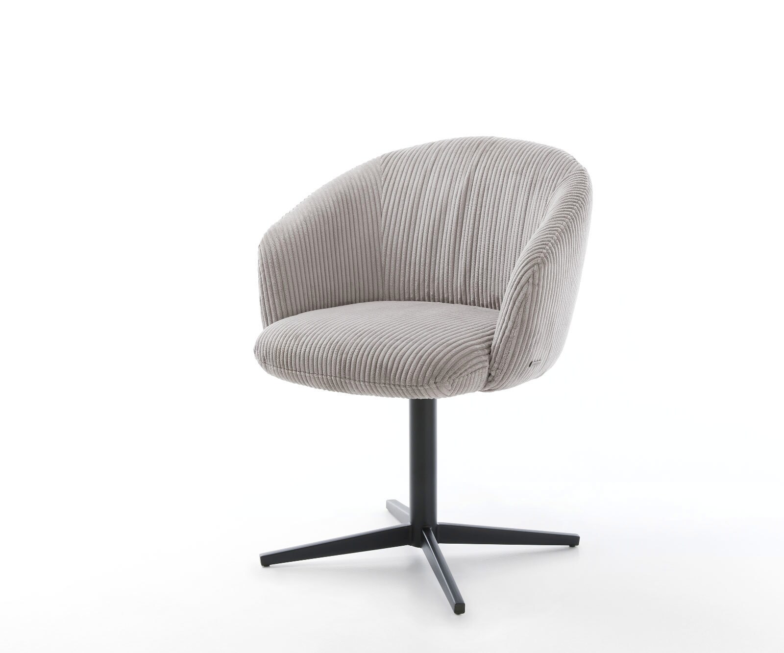 Врътящ се стол с подлакътници Корд СребристСив Офис основа Черен 360° въртящ се Покет пружина Caja-Flex 1