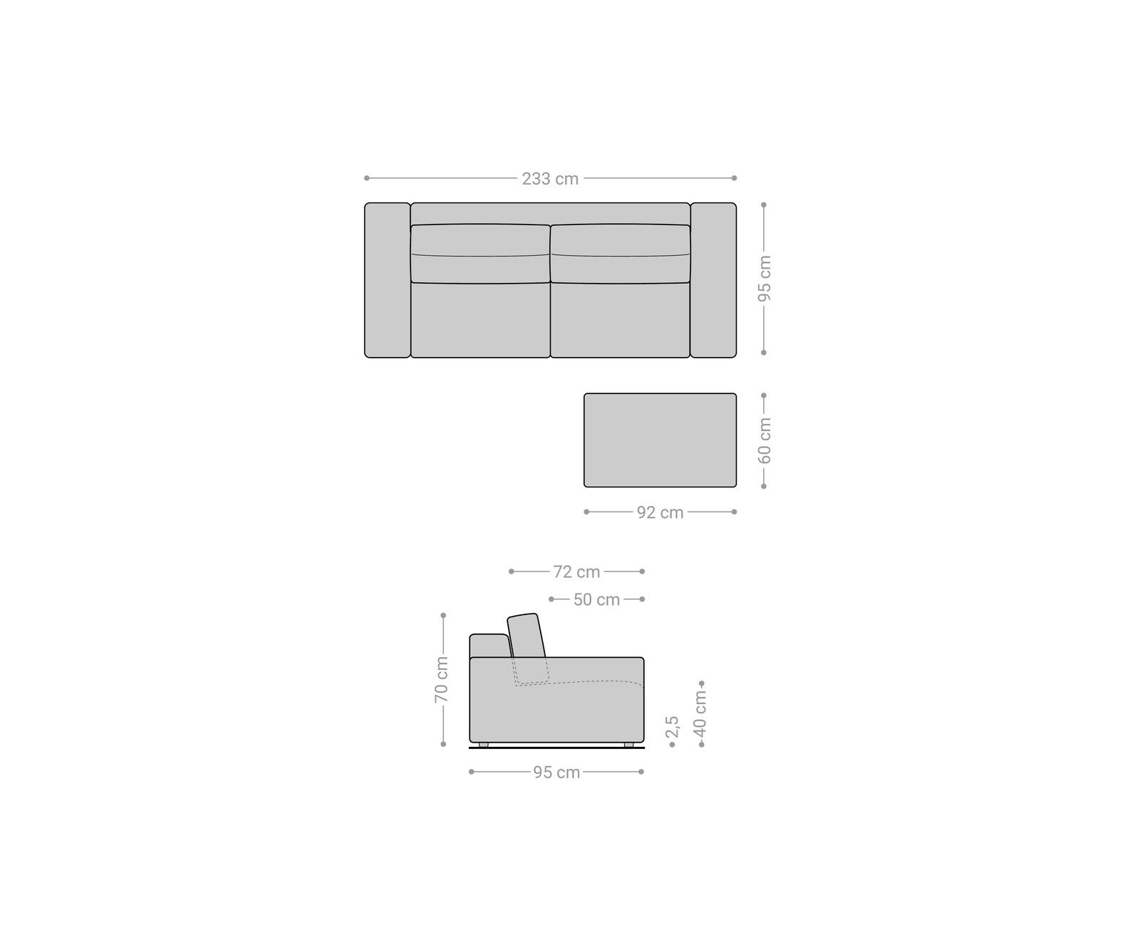 Голям диван L 260x110 cm Микрофибър Черен с табуретка Lanzo 7
