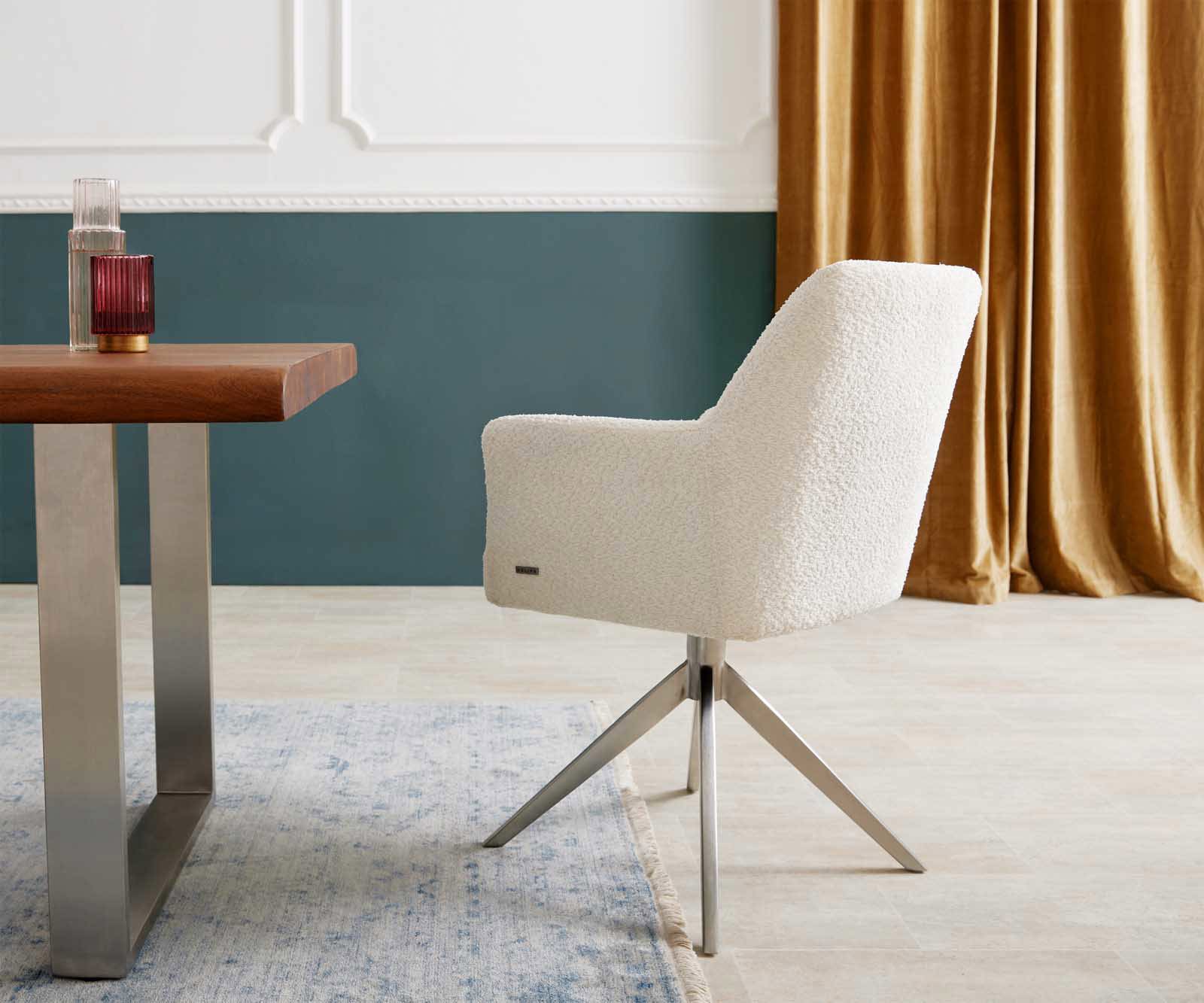 Врътящ се стол с подлакътници Букле Бял Конус крак плосък Неръждаема стомана 360° въртящ се Покет пружина Xana-Flex 4 Врътящ се стол с подлакътници Букле Бял Конус крак плосък Неръждаема стомана 360° въртящ се Покет пружина Xana-Flex 4