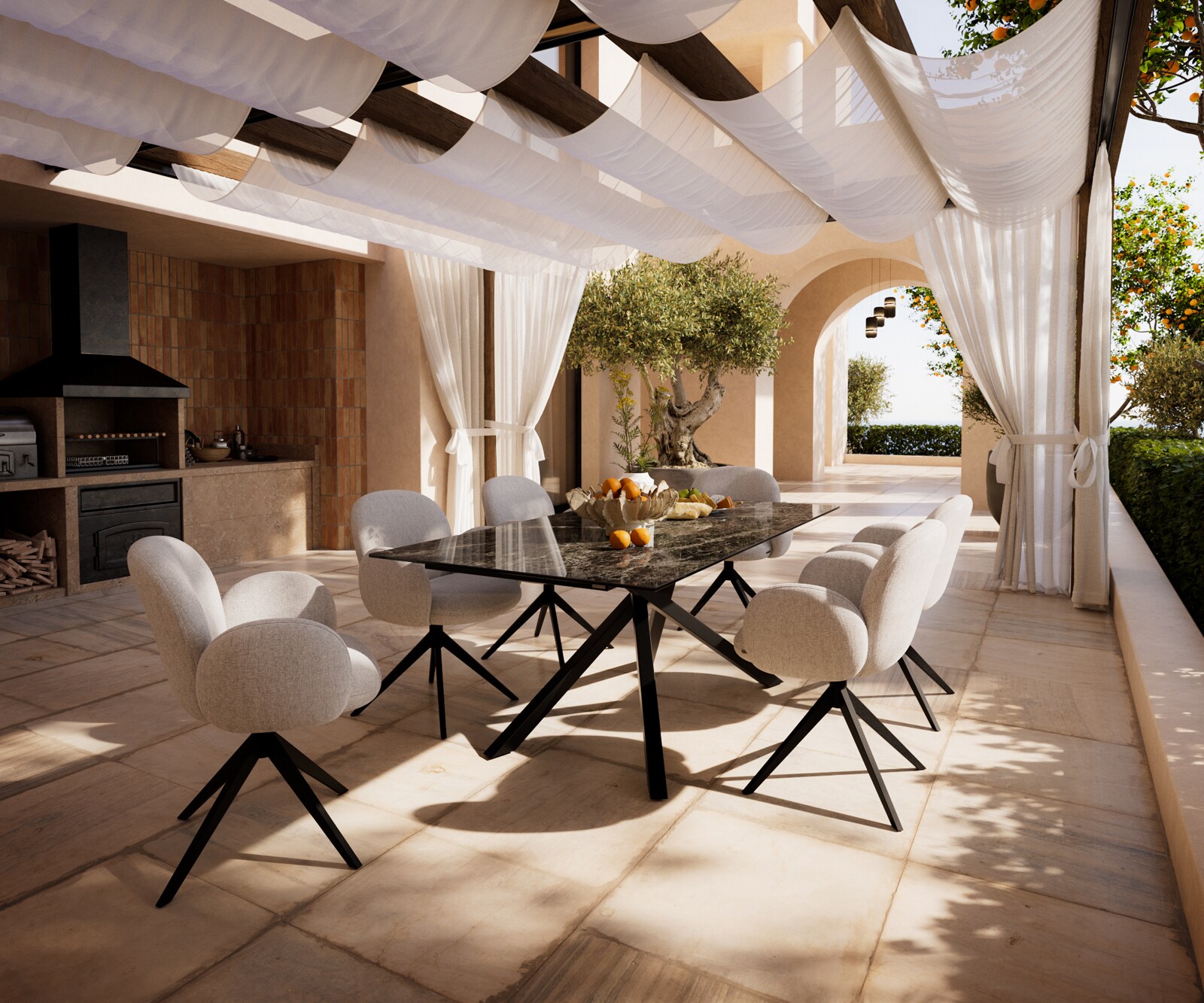 Маса Edge 200x100 см, керамика Laminam „®“, Emperador Extra Lucidato, подходяща за външна употреба, тъмнокафяво, кръстосана рамка, правоъгълна, черна 7