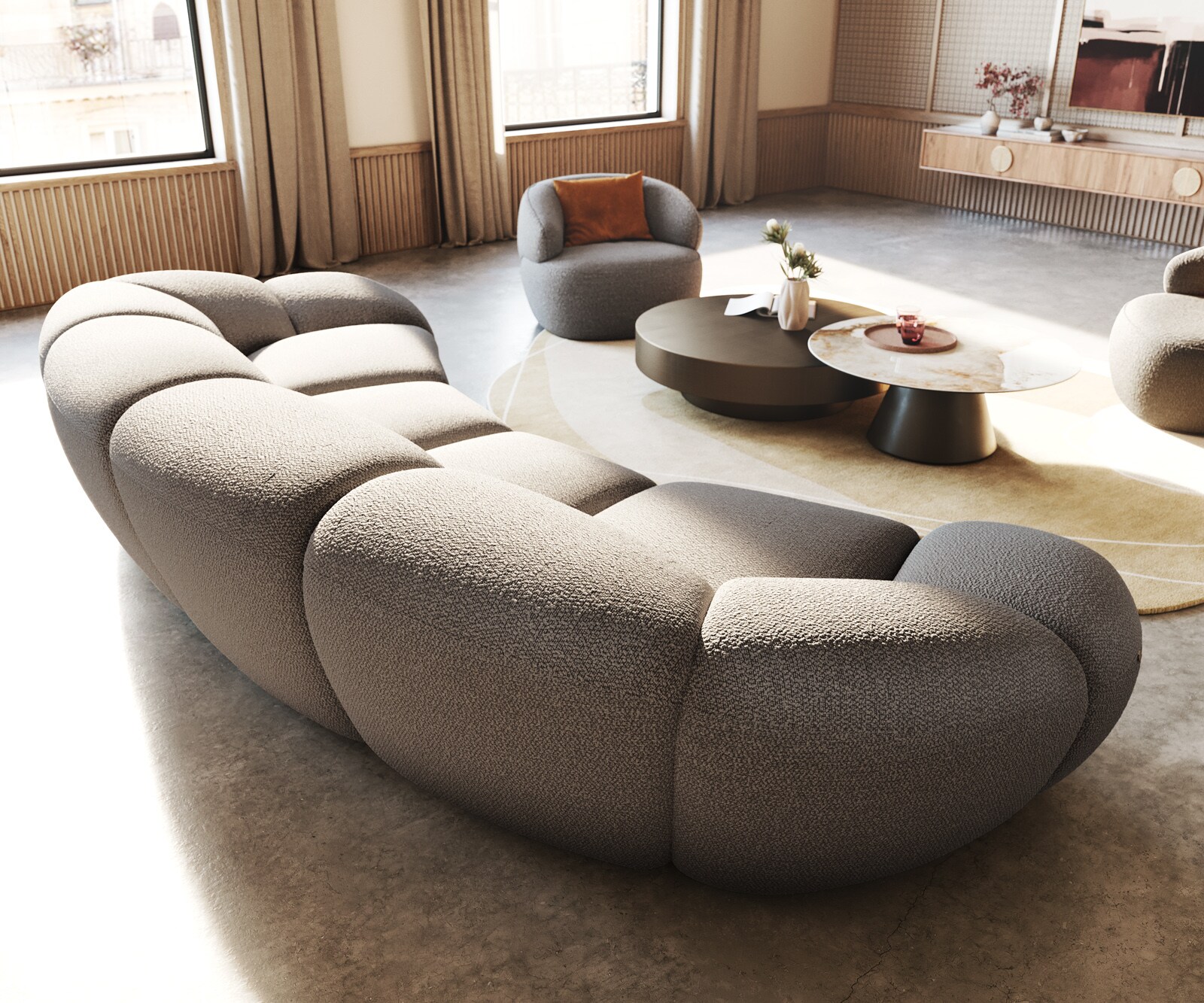 Голям диван Lunna 360x175 cm Bouclé сребристо-сив 2 възглавници 8